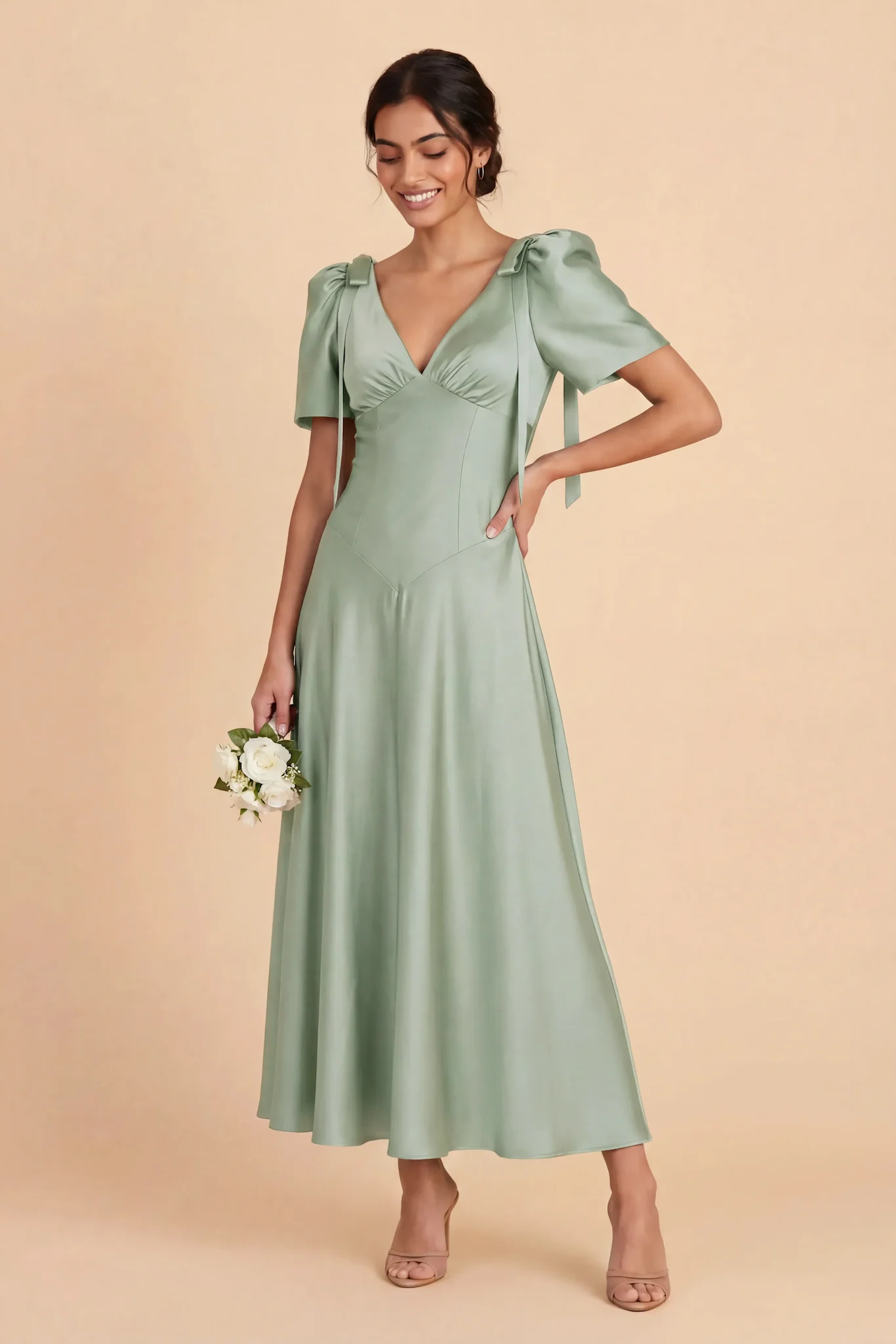 Jacqueline Matte Satin Dress - Sage - Image 3