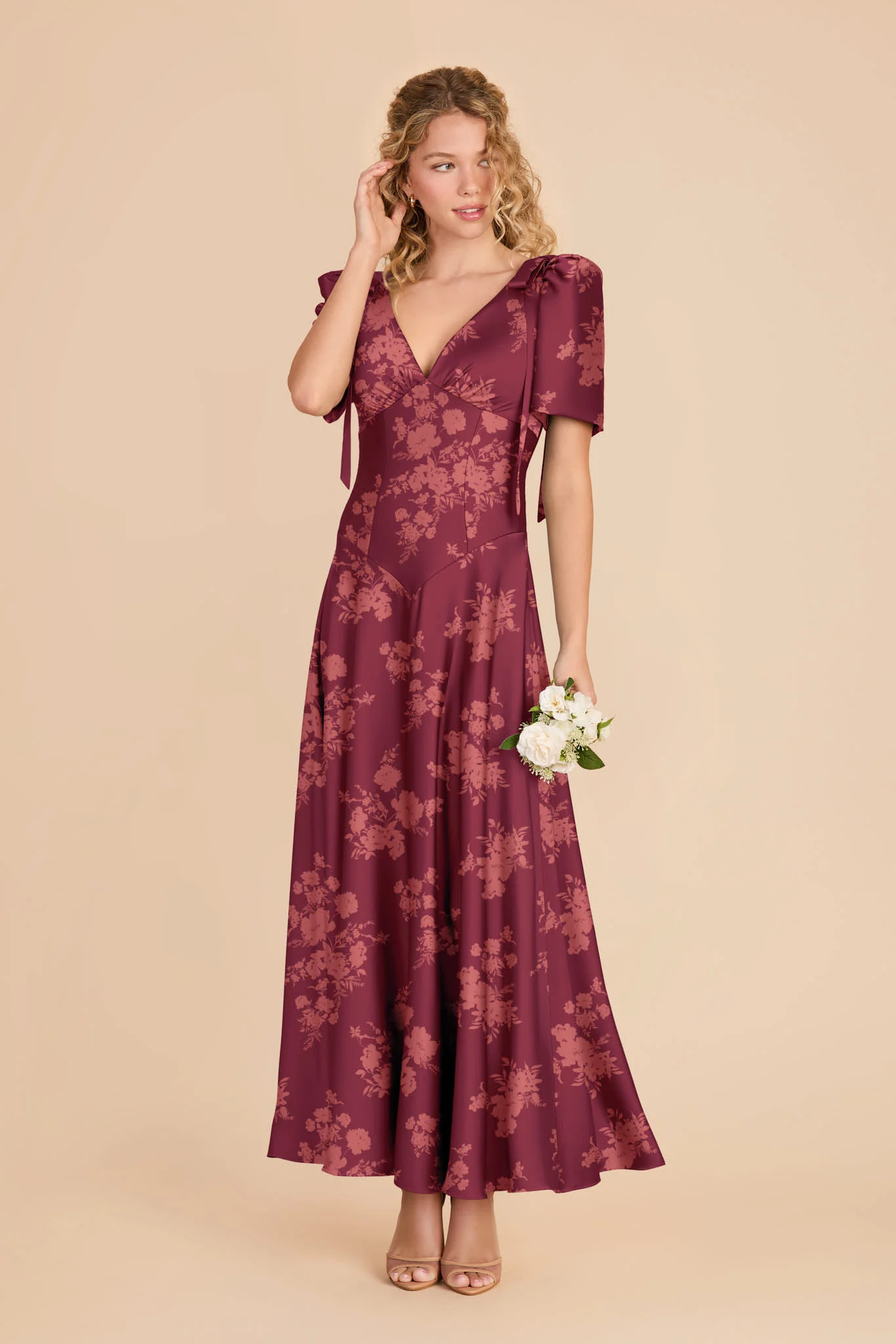 Jacqueline Matte Satin Dress - Sangria Whimsical Blooms