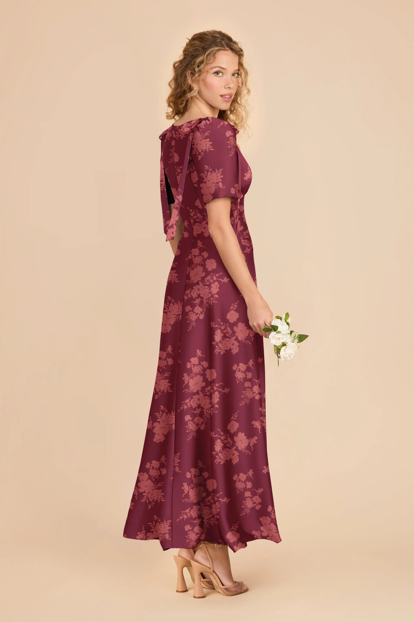 Jacqueline Matte Satin Dress - Sangria Whimsical Blooms - Image 2