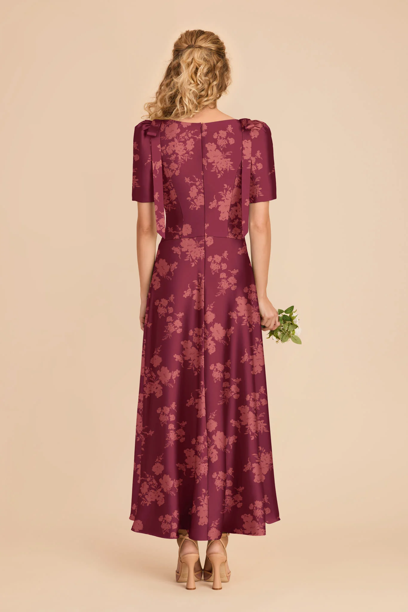Jacqueline Matte Satin Dress - Sangria Whimsical Blooms - Image 3
