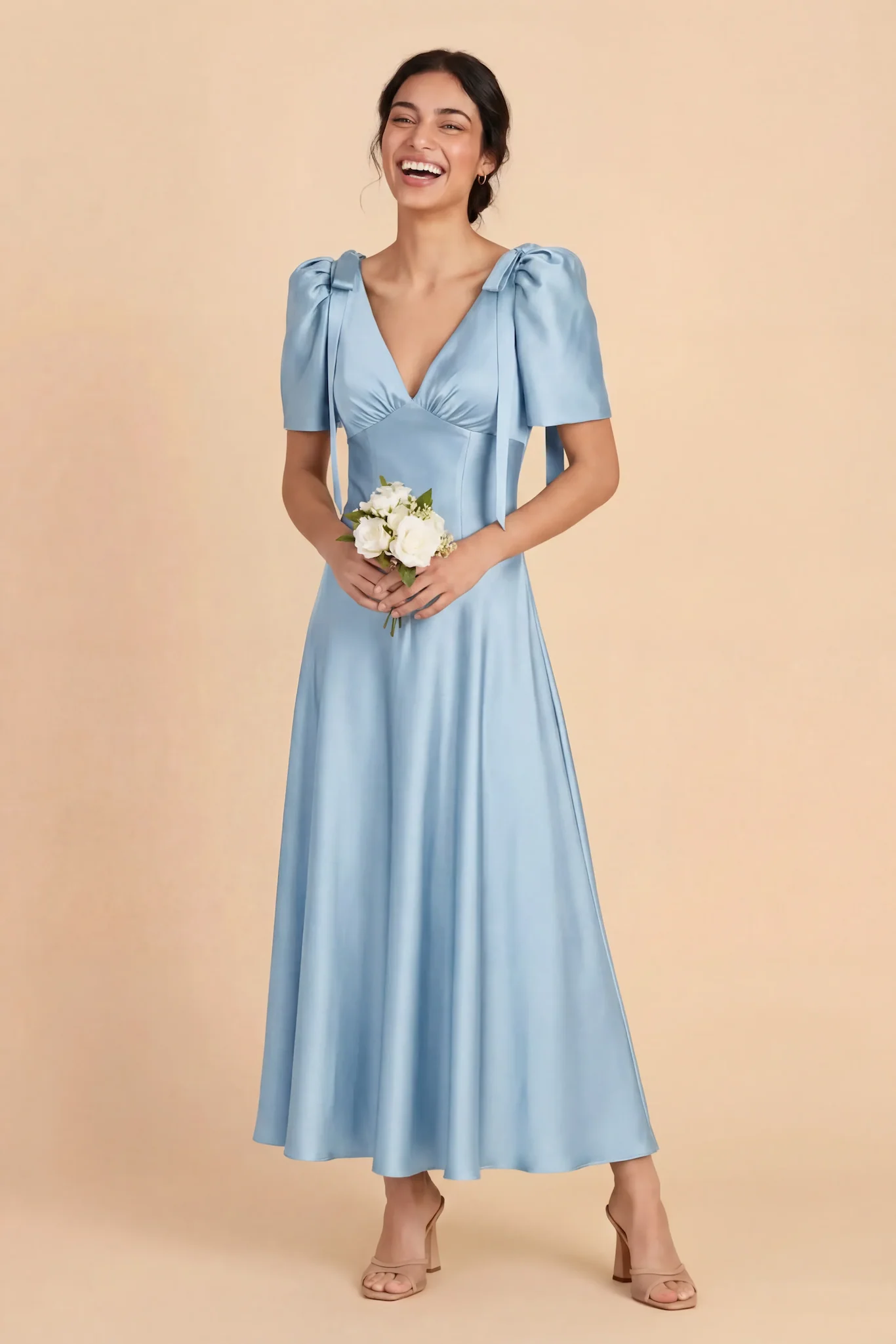 Jacqueline Matte Satin Dress - Sky Blue - Image 3