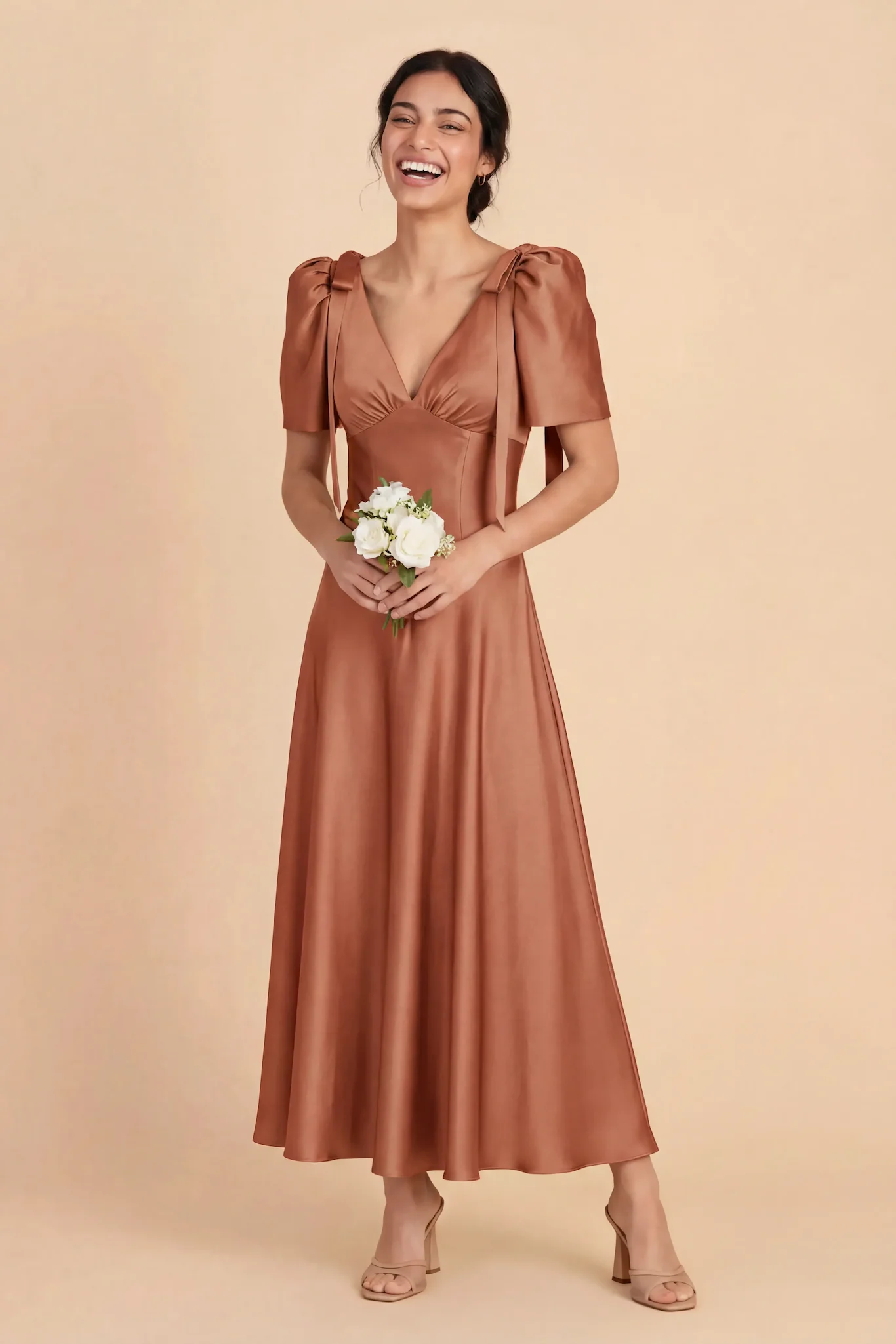 Jacqueline Matte Satin Dress - Terracotta - Image 3