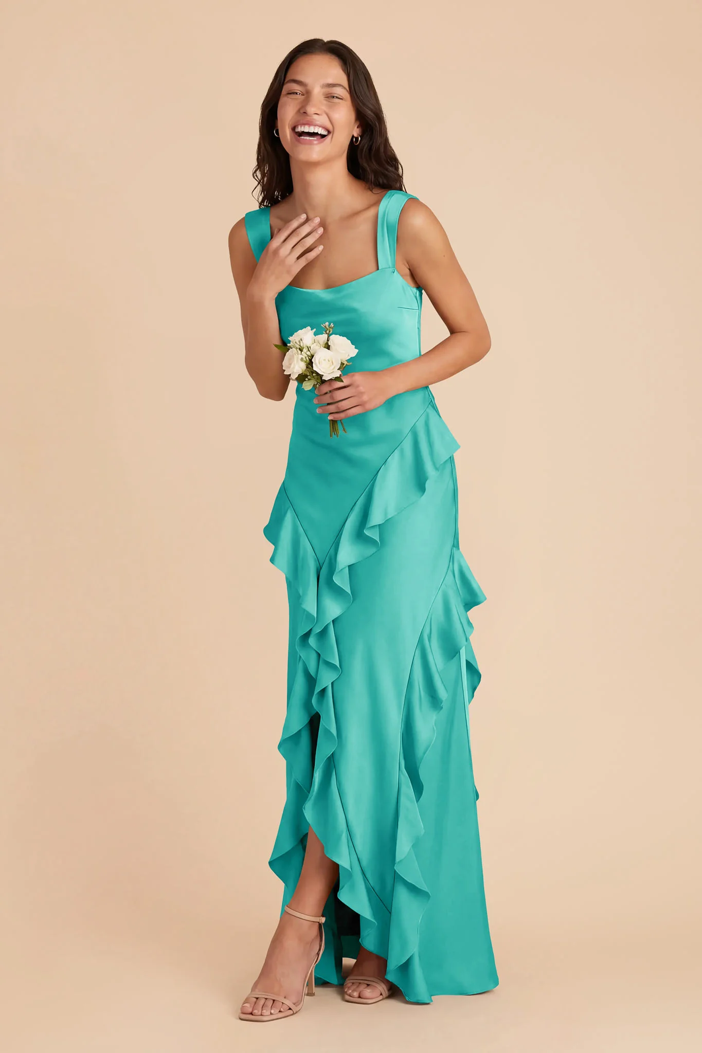 Jana Matte Satin Dress - Aquamarine - Image 3