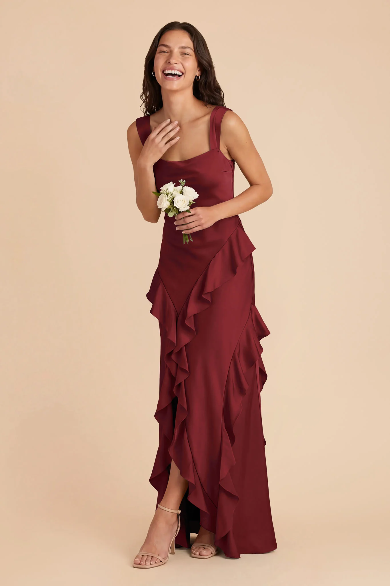 Jana Matte Satin Dress - Burgundy - Image 3