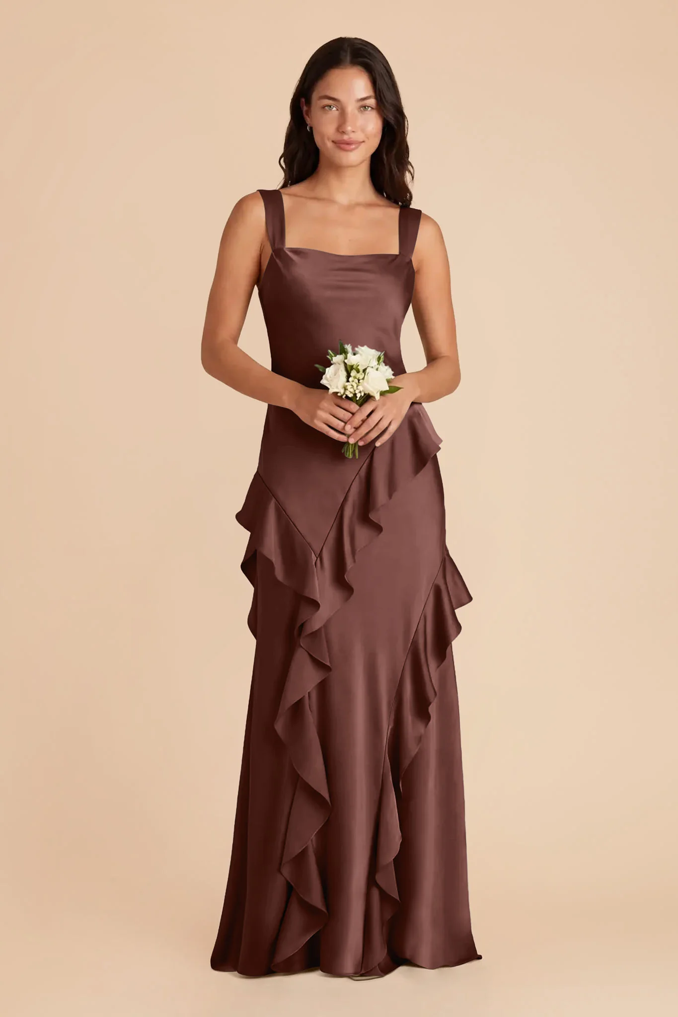 Jana Matte Satin Dress - Chocolate Brown - Image 2