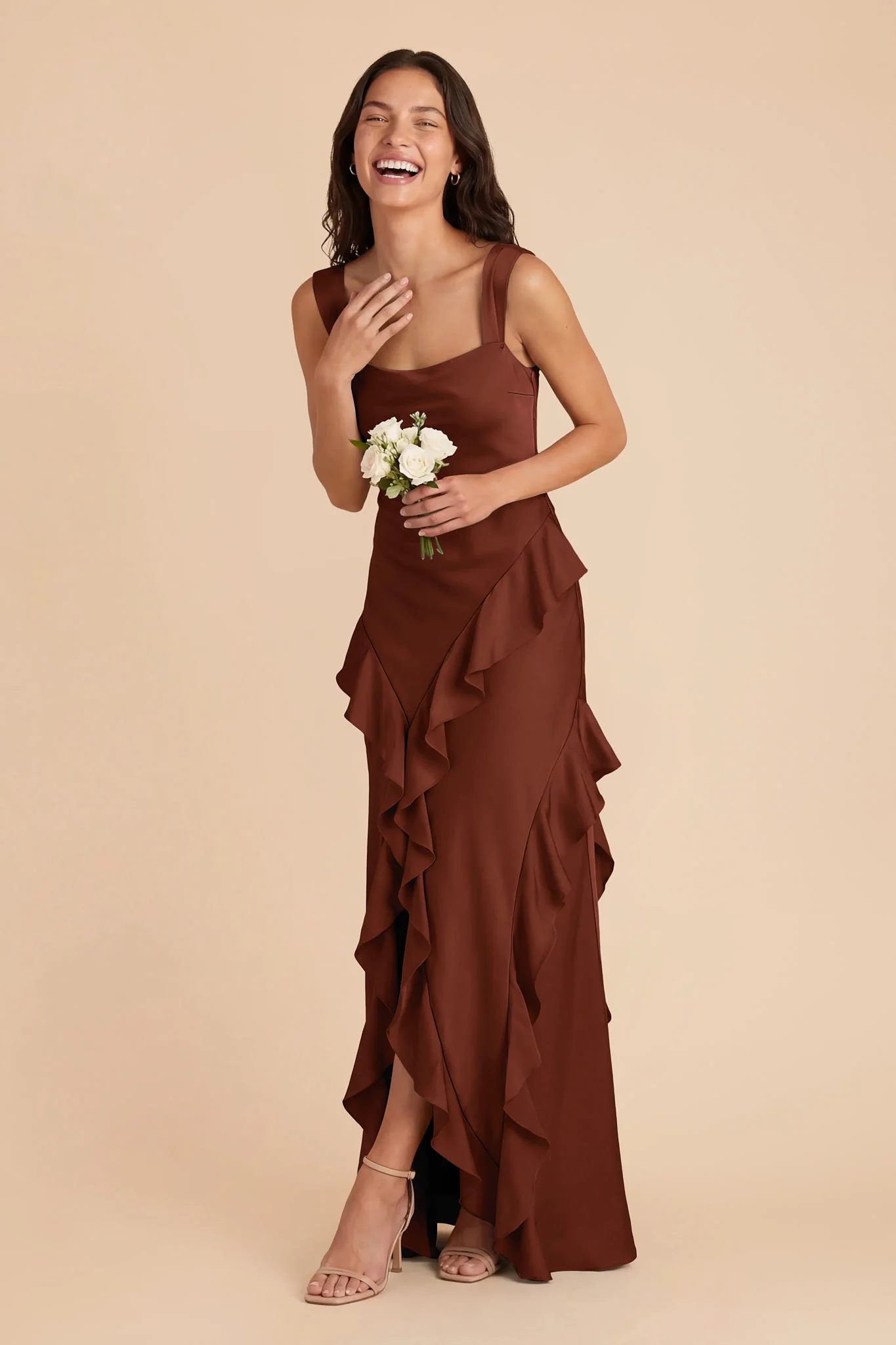 Jana Matte Satin Dress - Cognac - Image 3