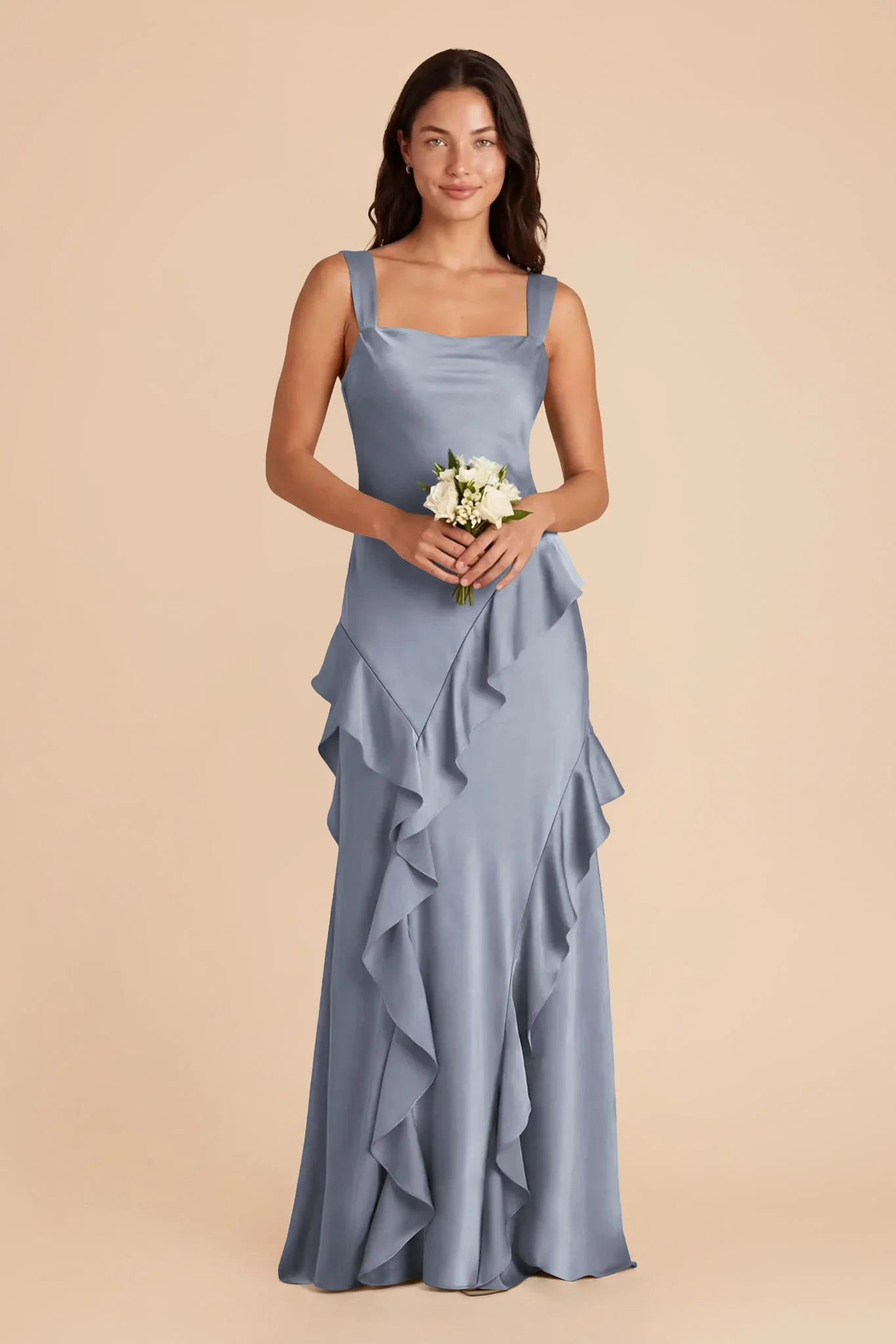 Jana Matte Satin Dress - Dusty Blue - Image 2