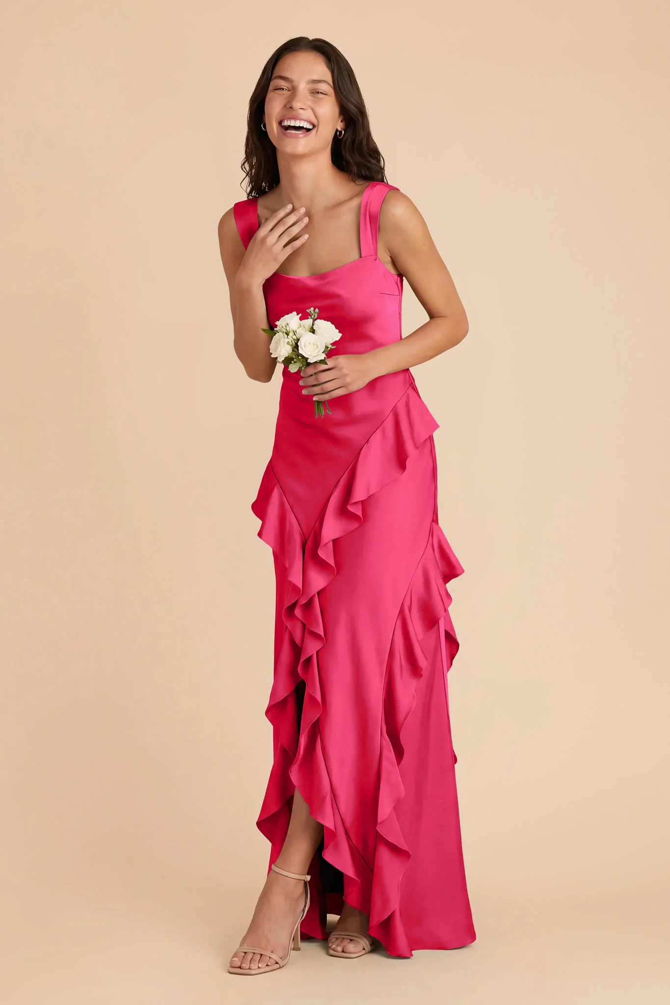 Jana Matte Satin Dress - Fuchsia - Image 3