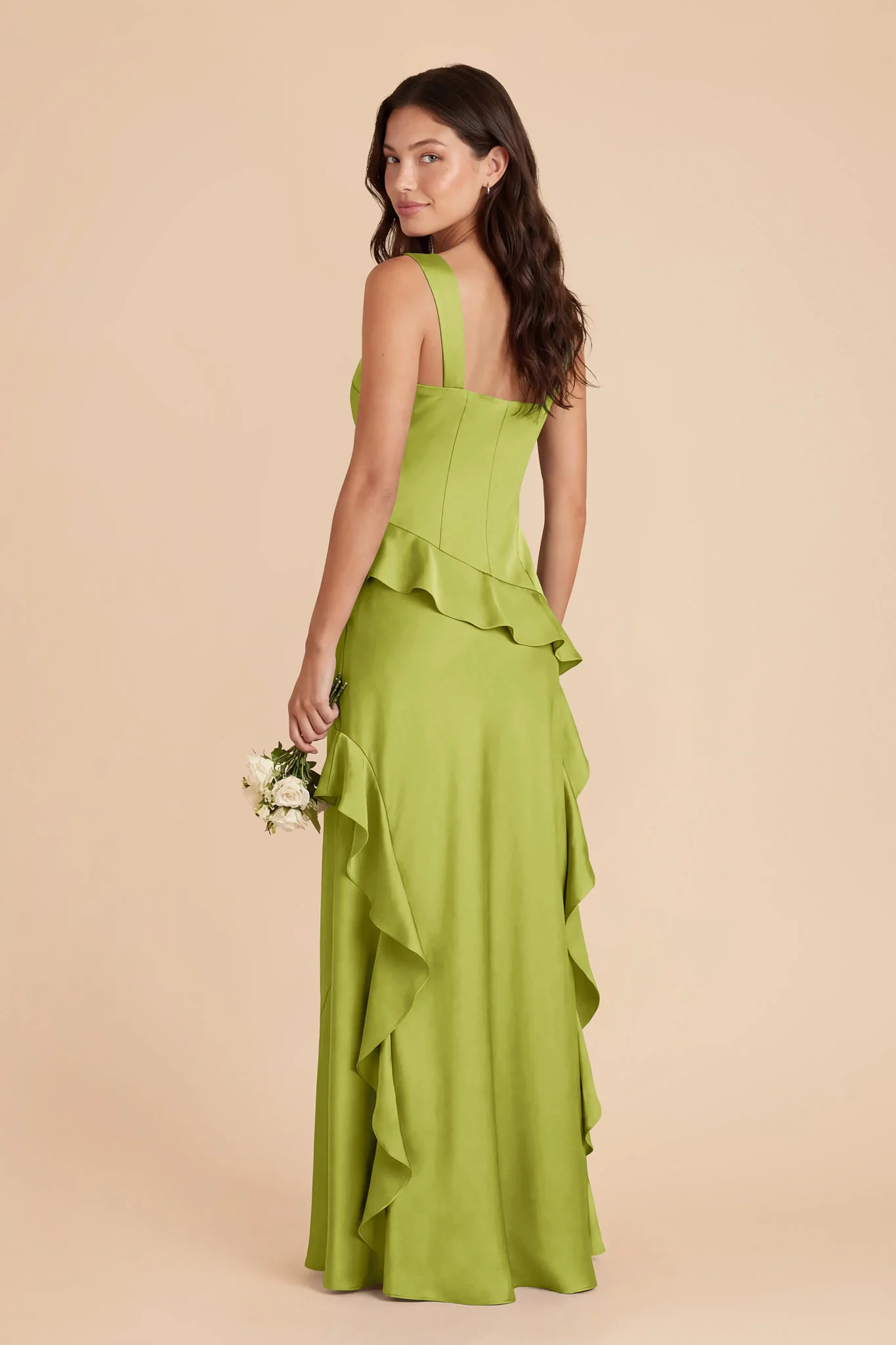 Jana Matte Satin Dress - Matcha - Image 4