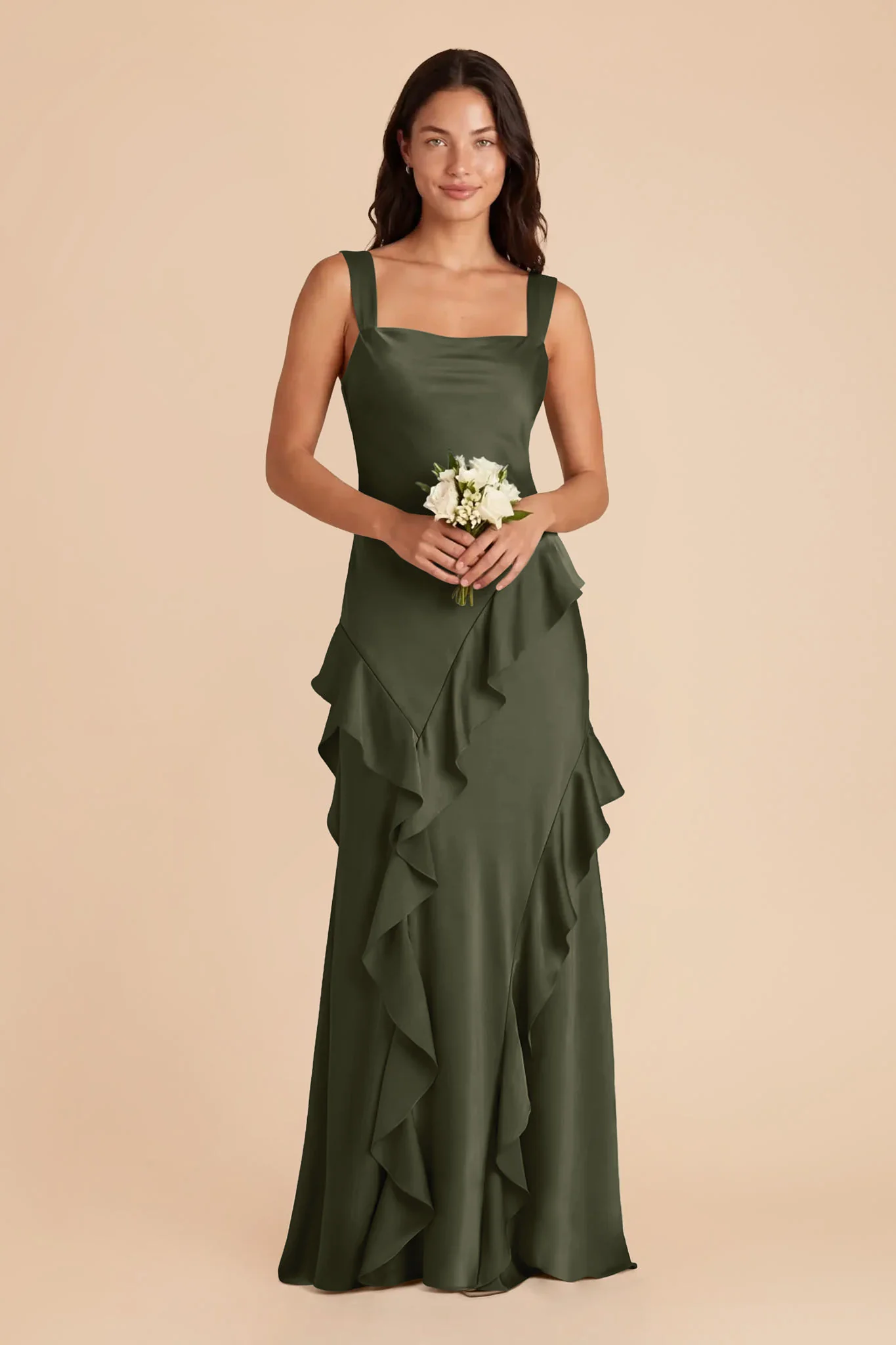 Jana Matte Satin Dress - Olive - Image 2