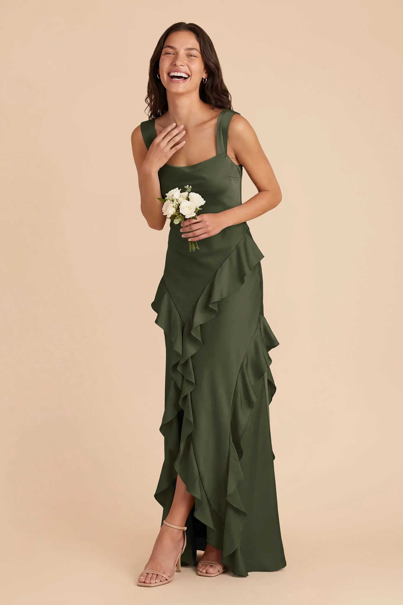 Jana Matte Satin Dress - Olive - Image 3