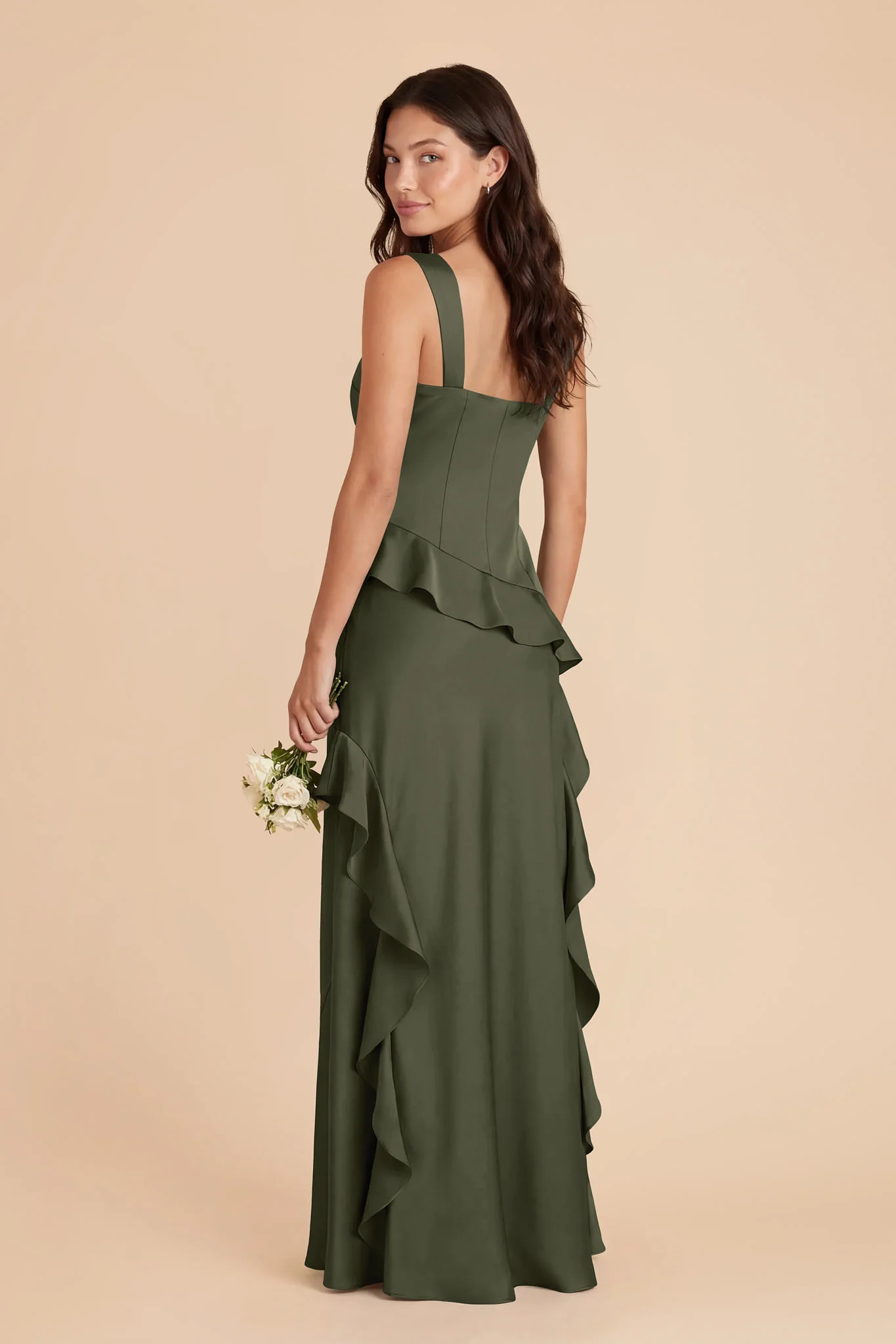 Jana Matte Satin Dress - Olive - Image 4