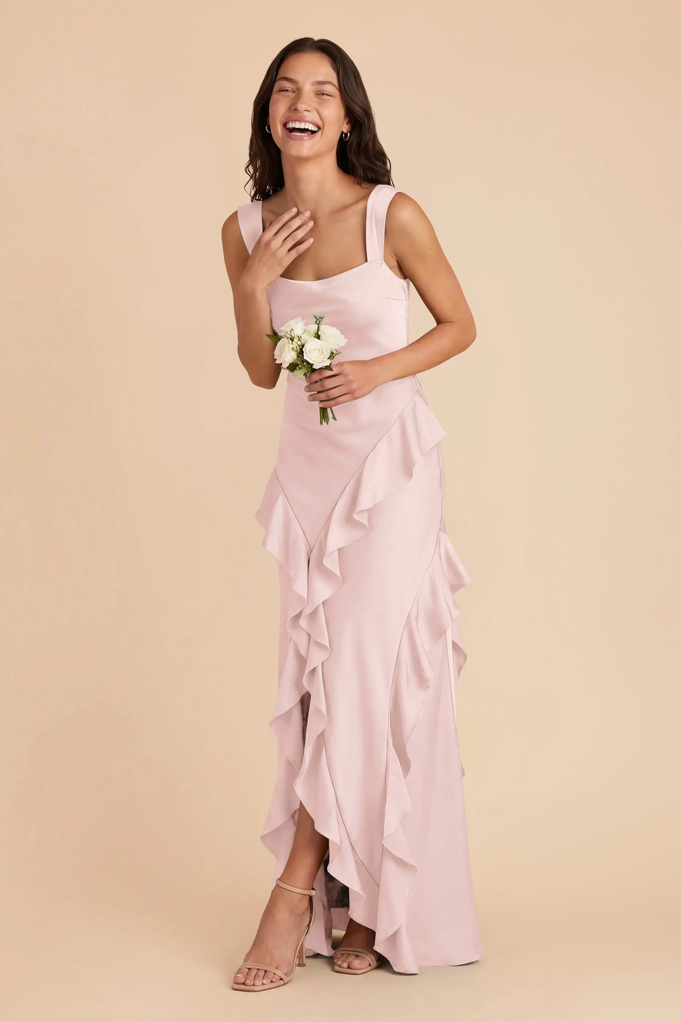 Jana Matte Satin Dress - Pale Blush - Image 3