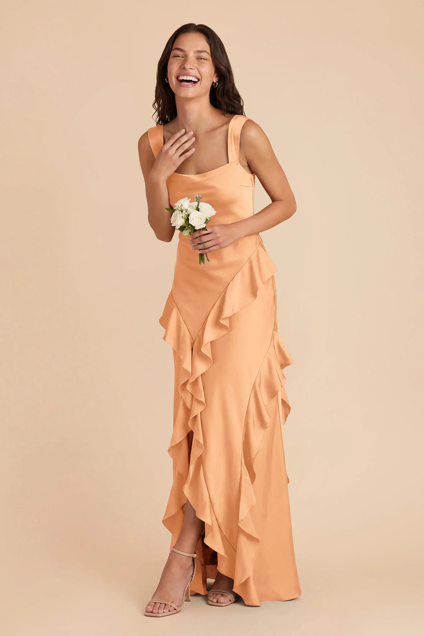 Jana Matte Satin Dress - Peach - Image 3