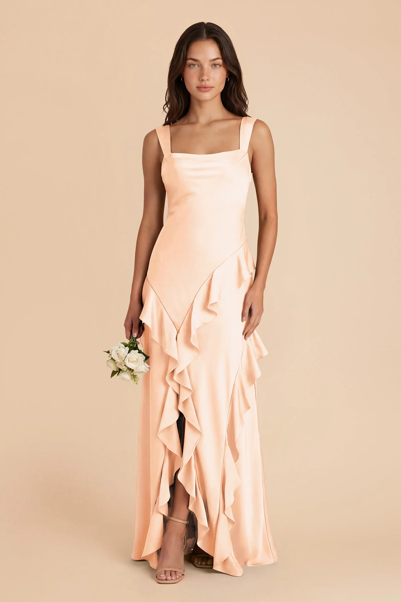 Jana Matte Satin Dress - Peach Cream