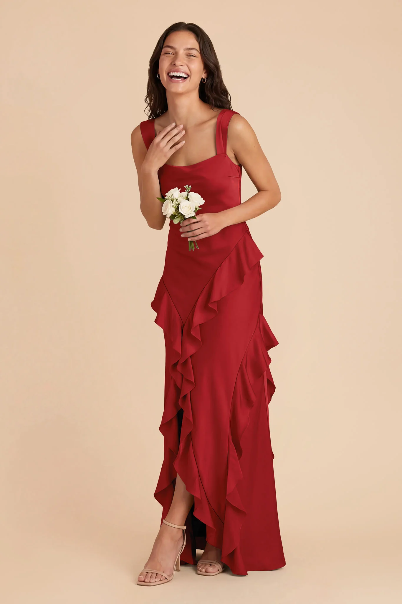 Jana Matte Satin Dress - Ruby Red - Image 3