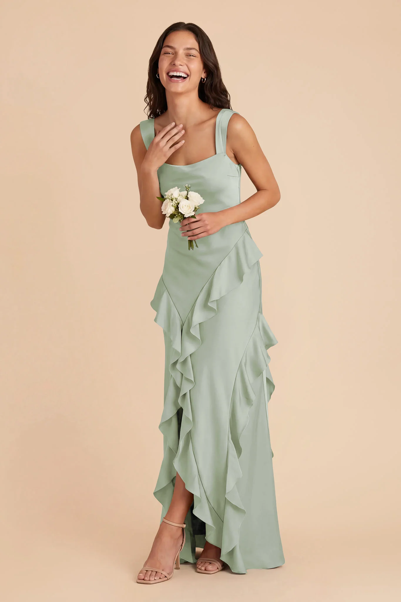 Jana Matte Satin Dress - Sage - Image 3