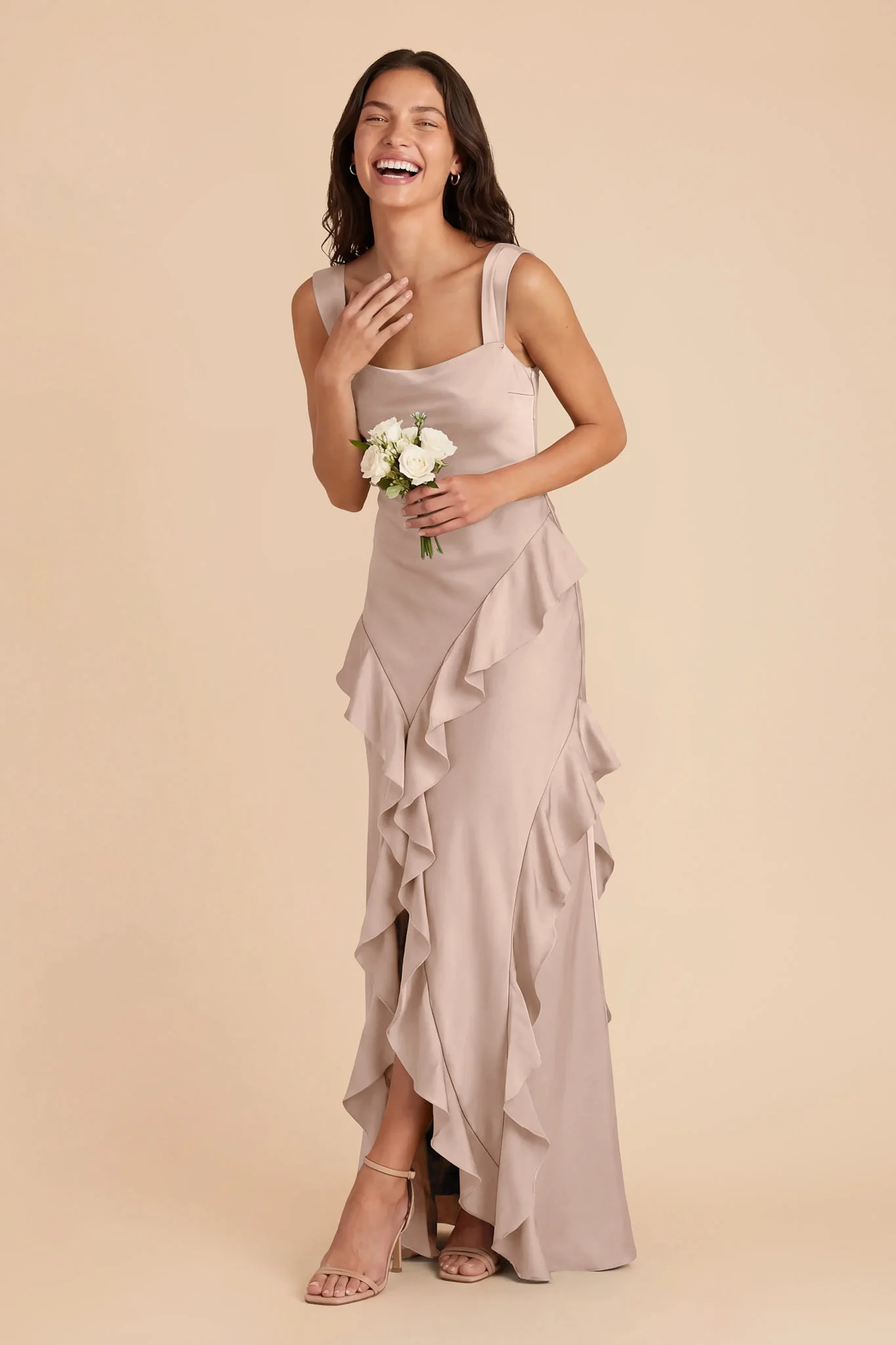 Jana Matte Satin Dress - Taupe - Image 3