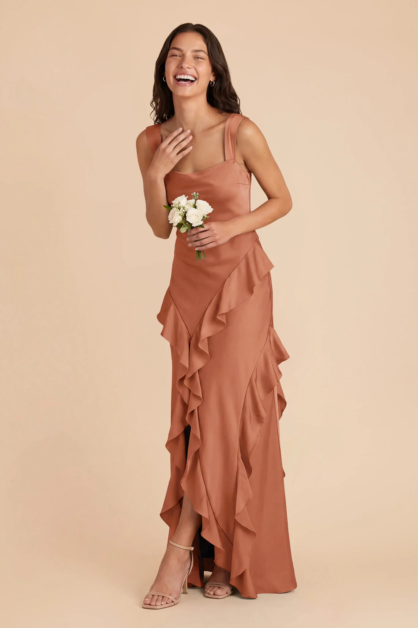 Jana Matte Satin Dress - Terracotta - Image 3