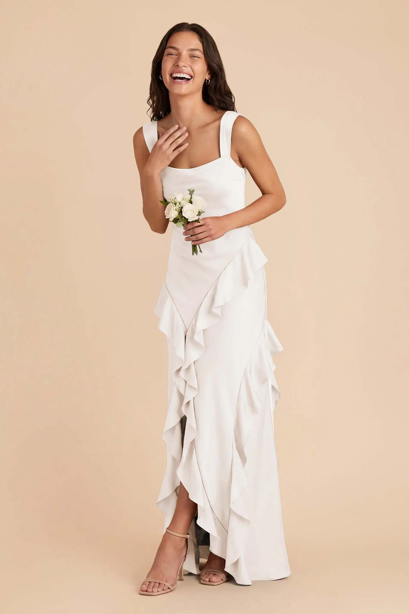 Jana Matte Satin Dress - White - Image 3
