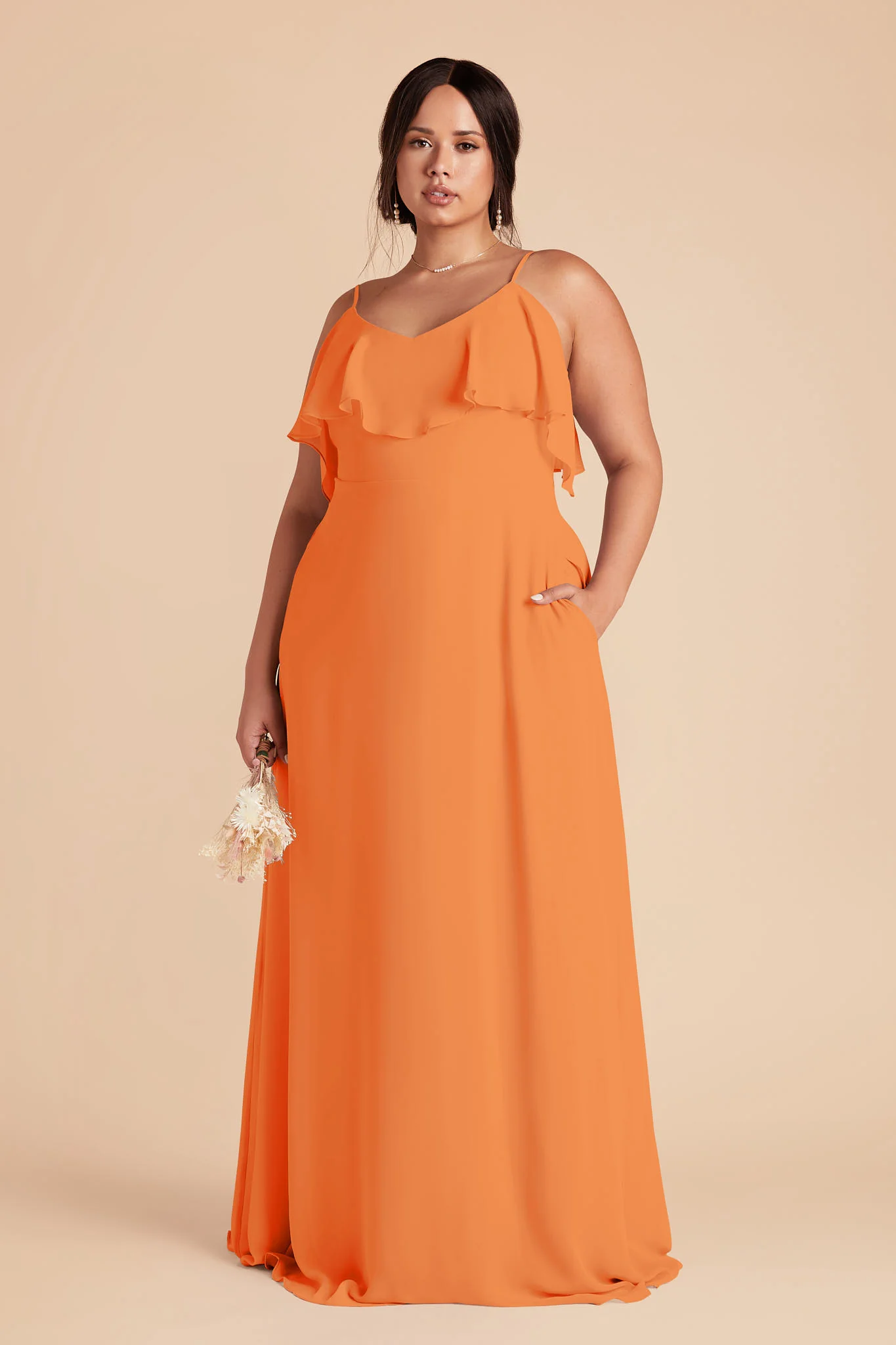 Jane Chiffon Dress - Apricot - Image 6