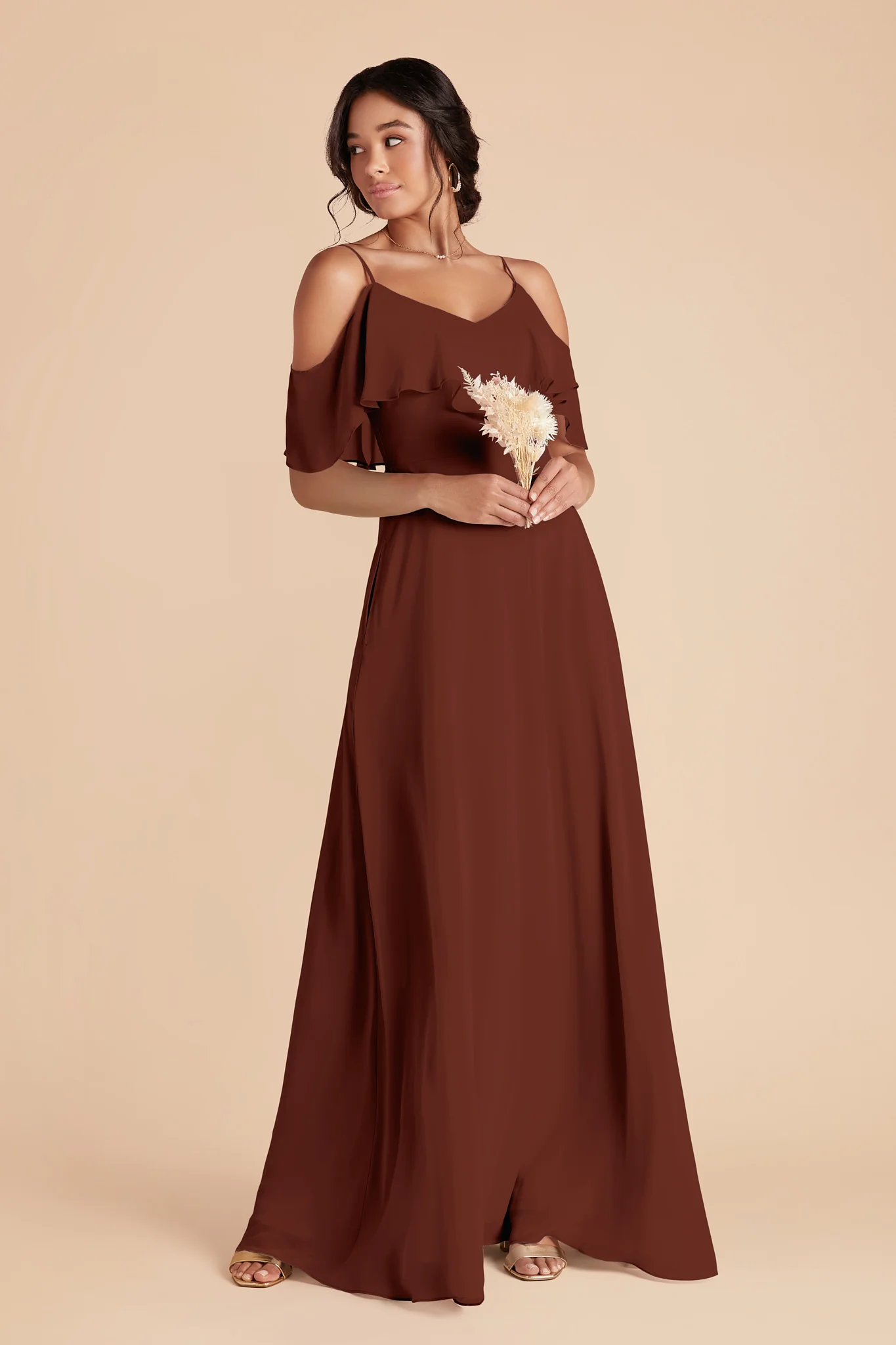 Jane Chiffon Dress - Cognac - Image 3