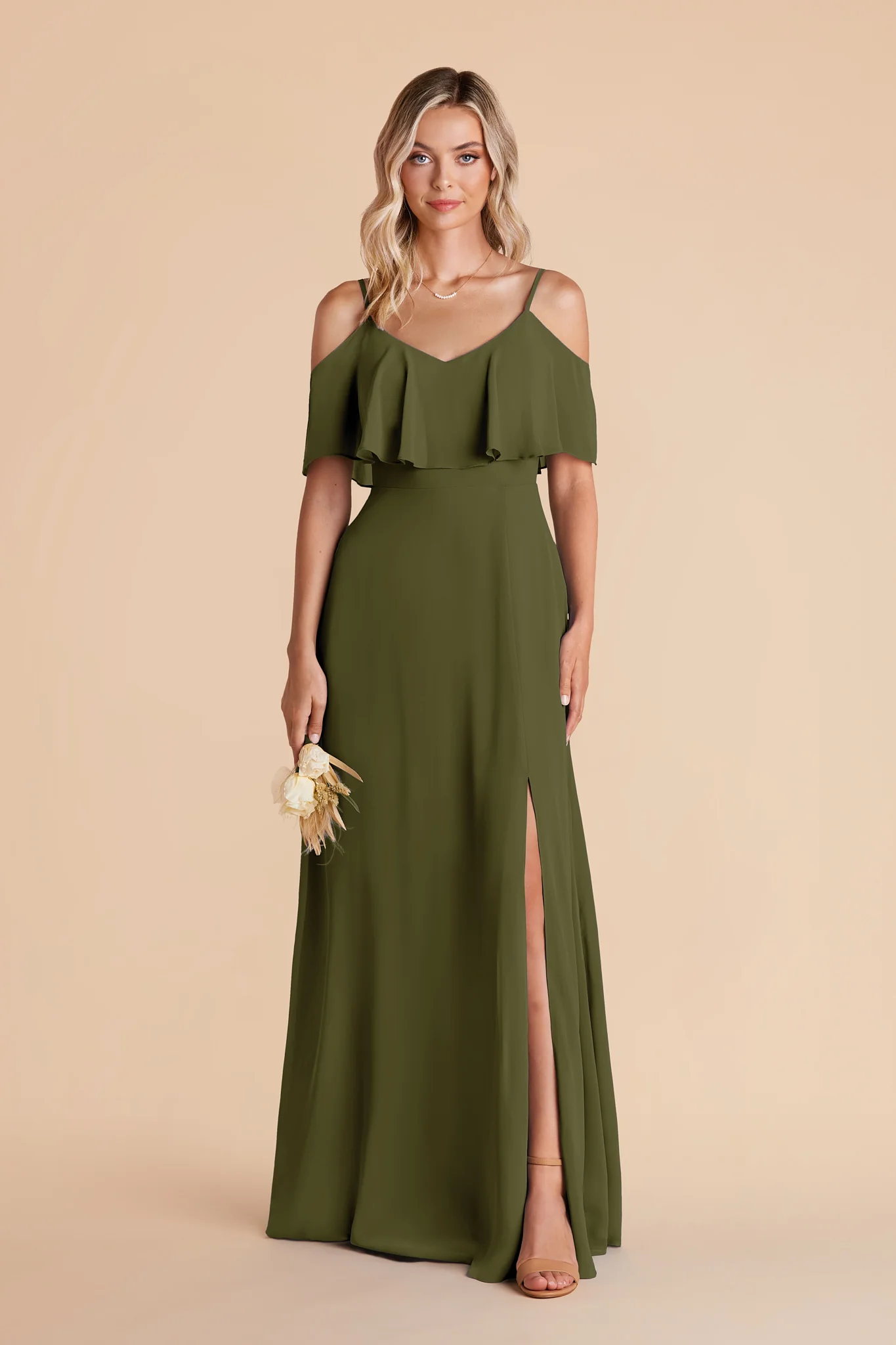Jane Chiffon Dress With Slit - Martini