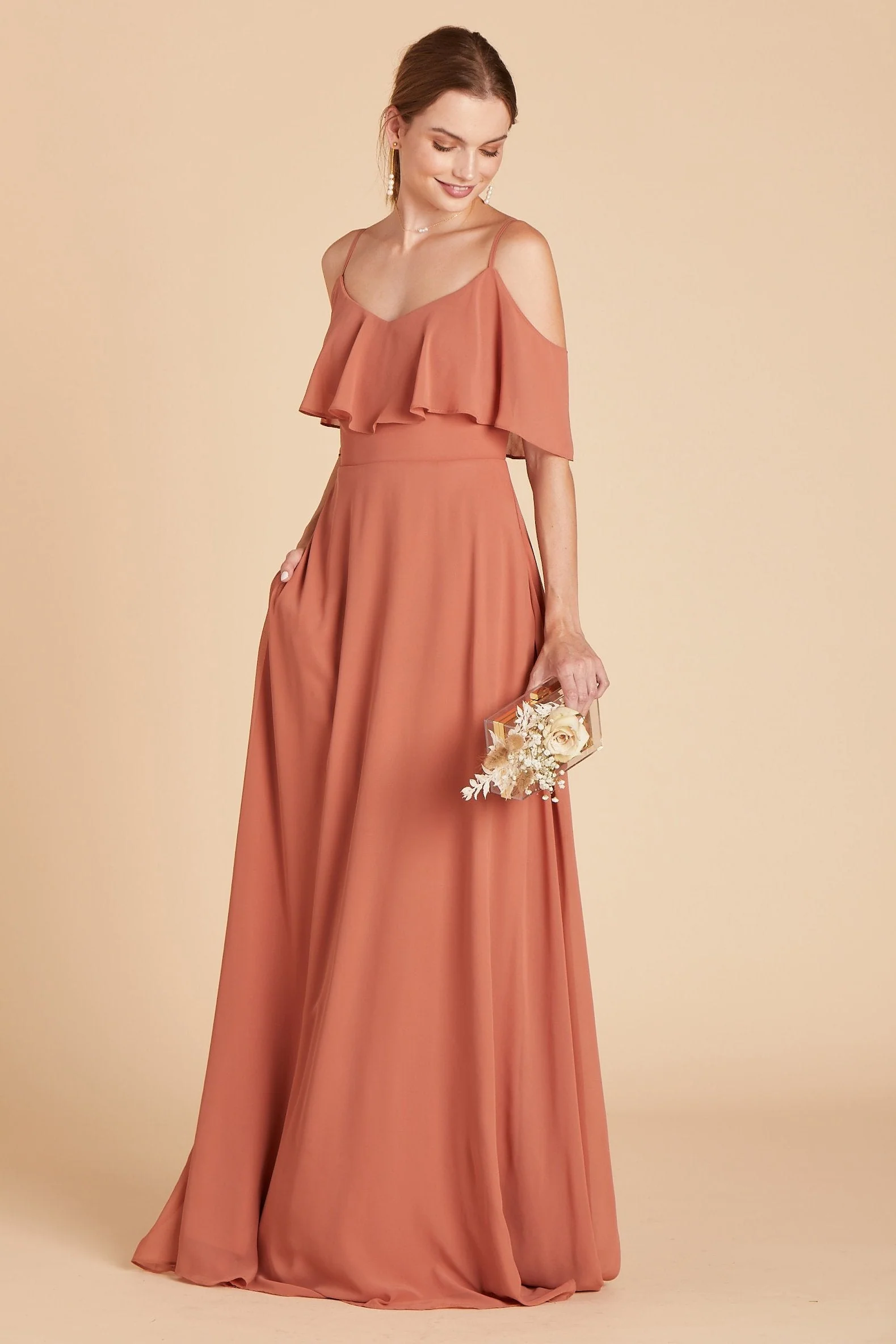 Jane Chiffon Dress - Terracotta - Image 13