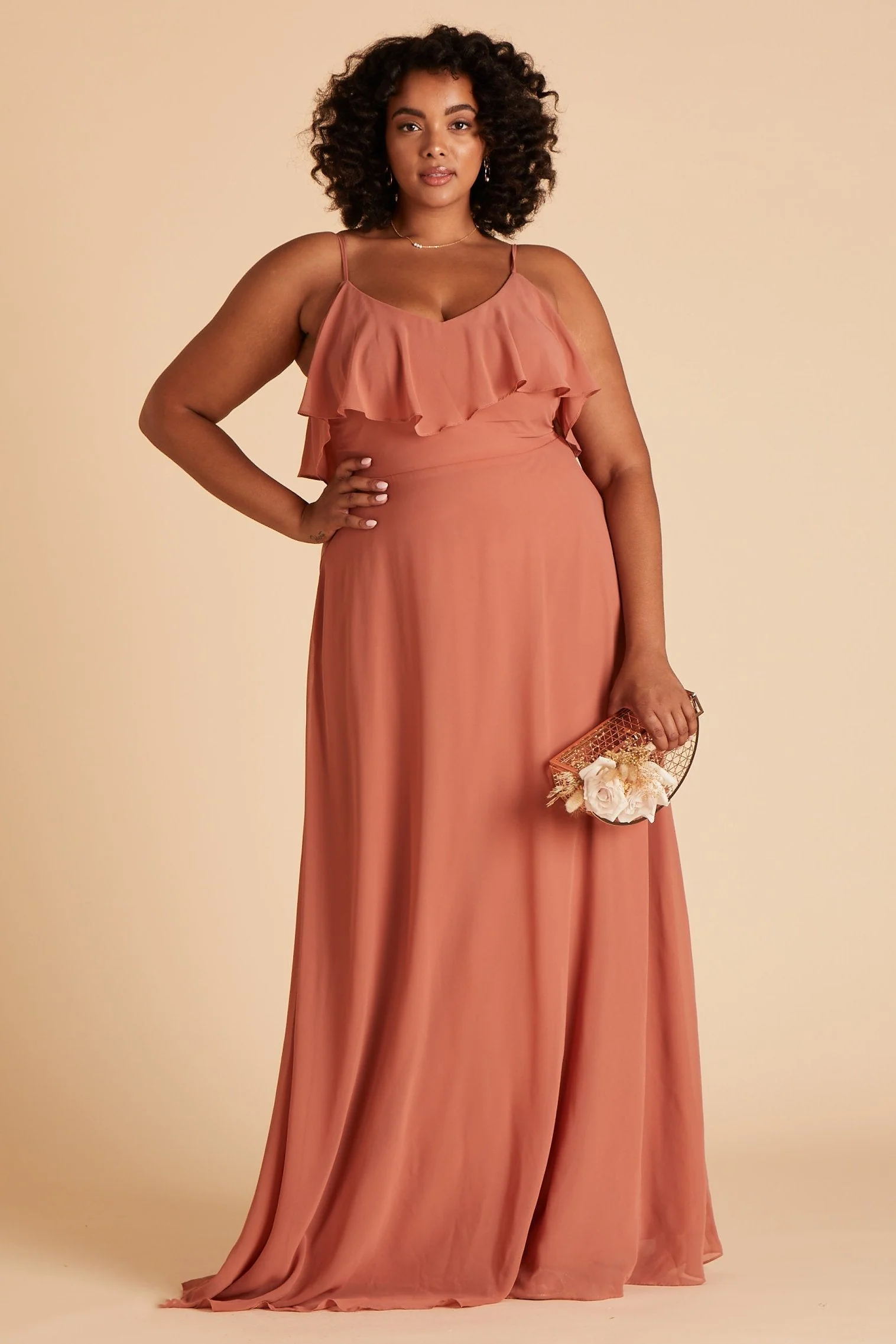 Jane Chiffon Dress - Terracotta - Image 3