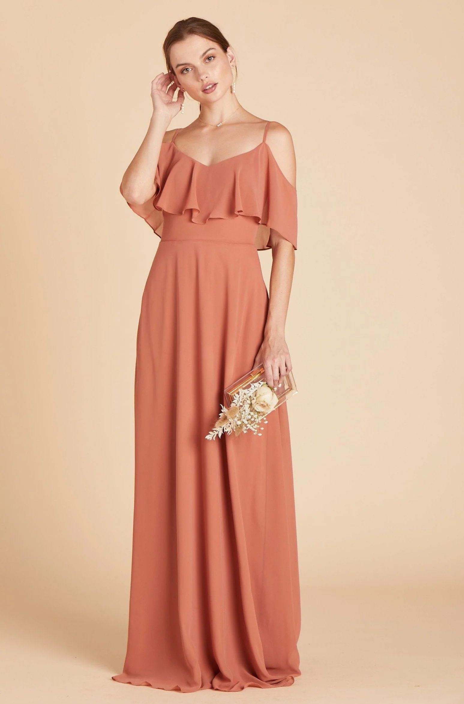 Jane Chiffon Dress - Terracotta - Image 4