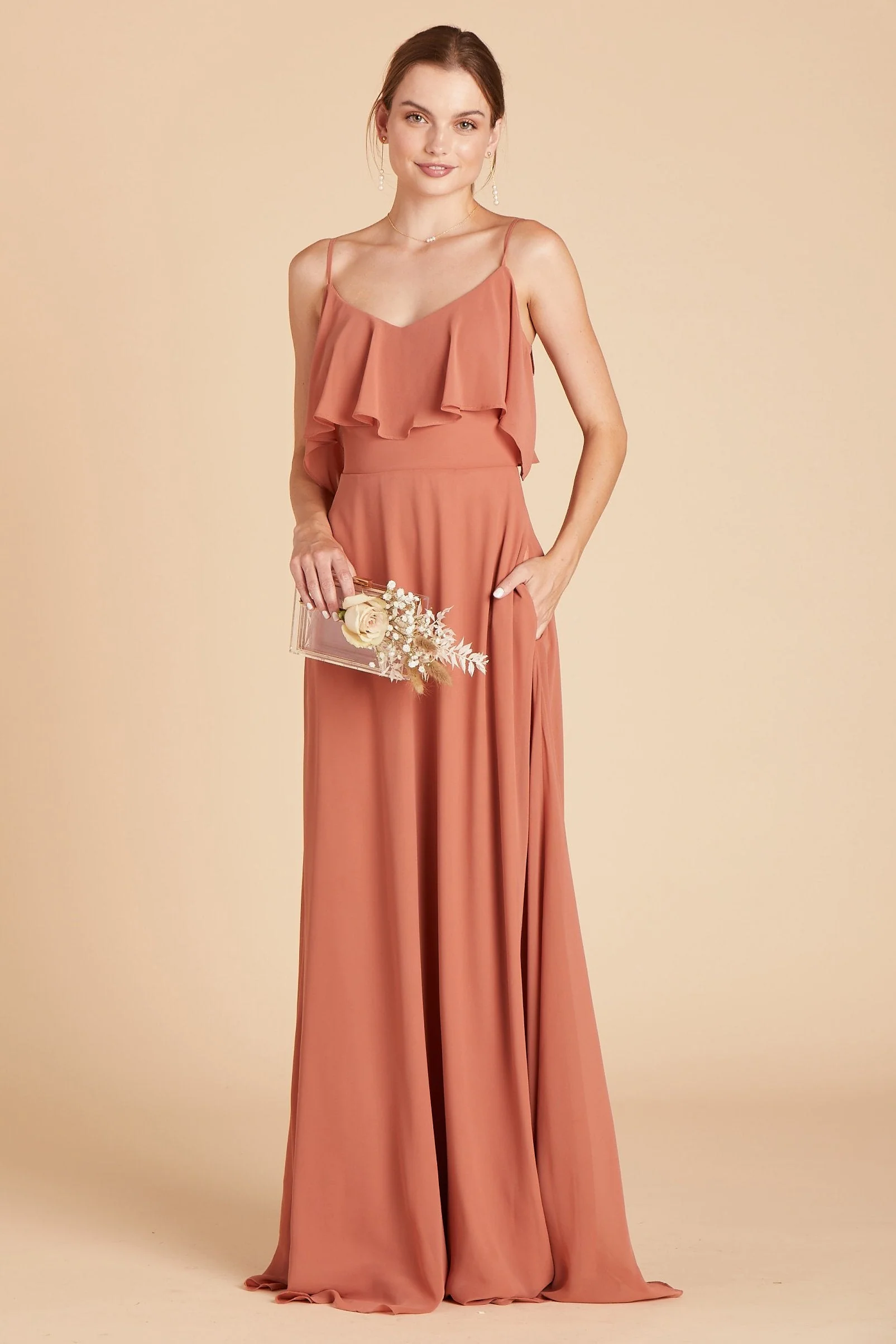 Jane Chiffon Dress - Terracotta - Image 7