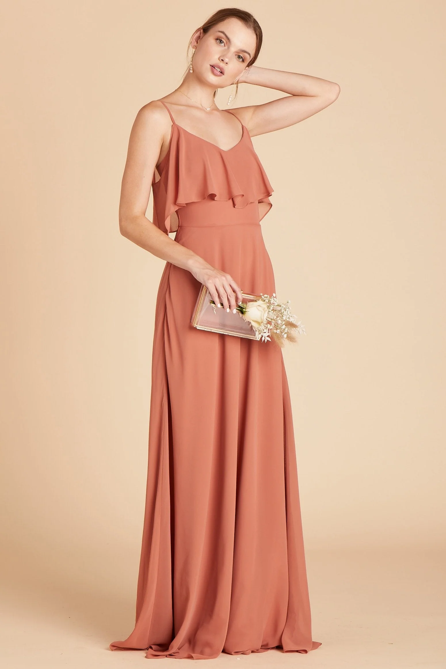 Jane Chiffon Dress - Terracotta - Image 8