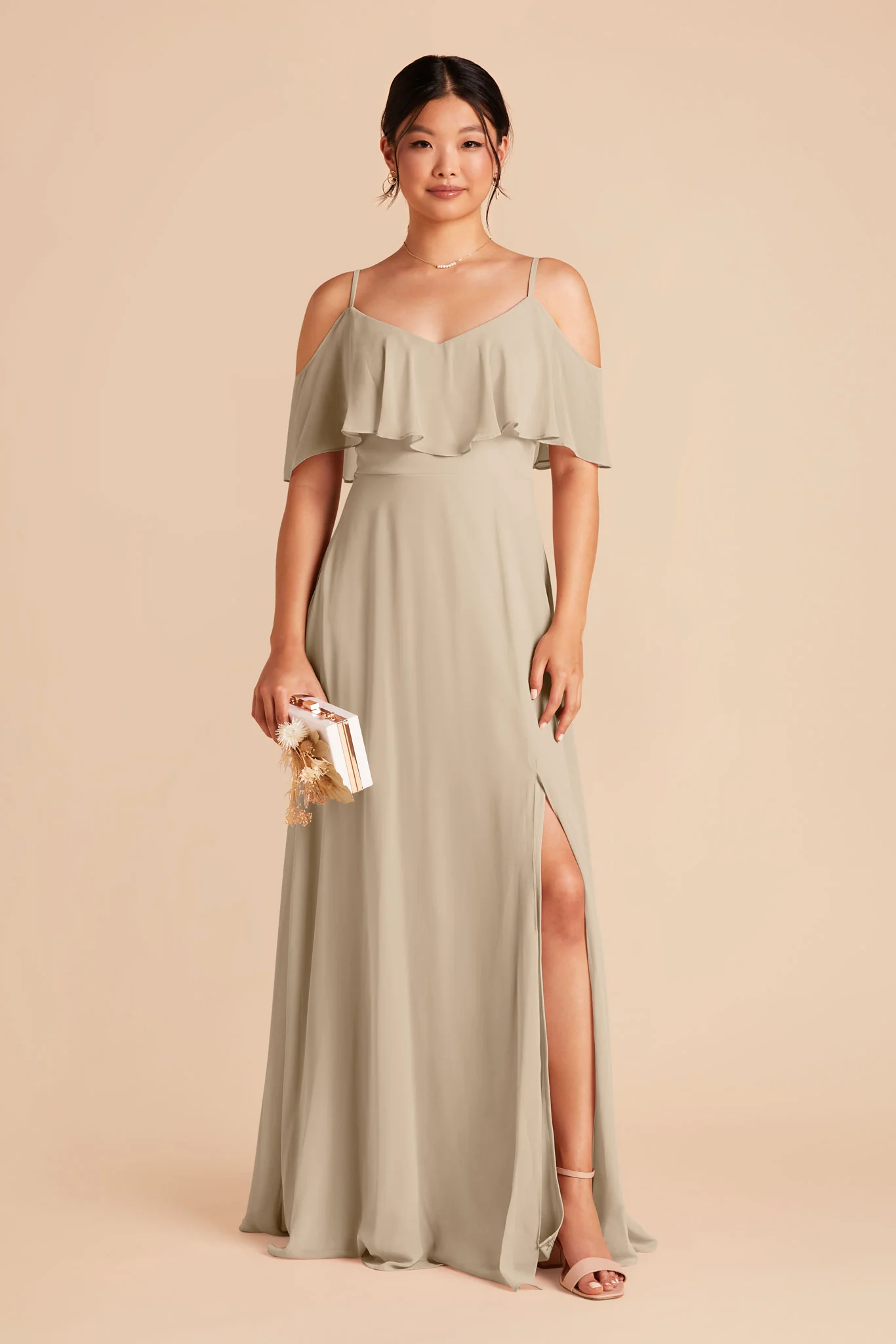 Jane Chiffon Dress With Slit - Almond - Image 3