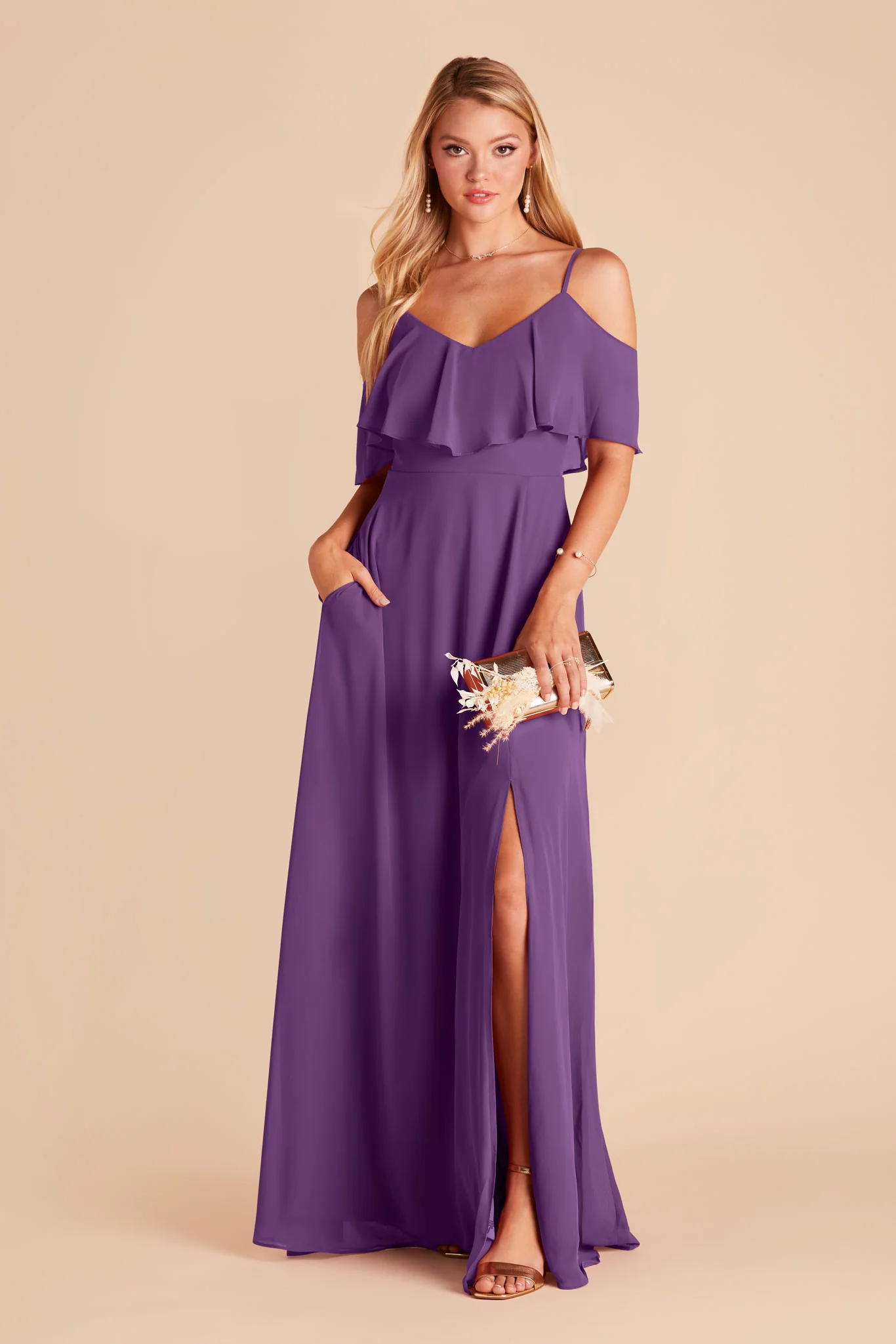 Jane Chiffon Dress With Slit - Amethyst - Image 3