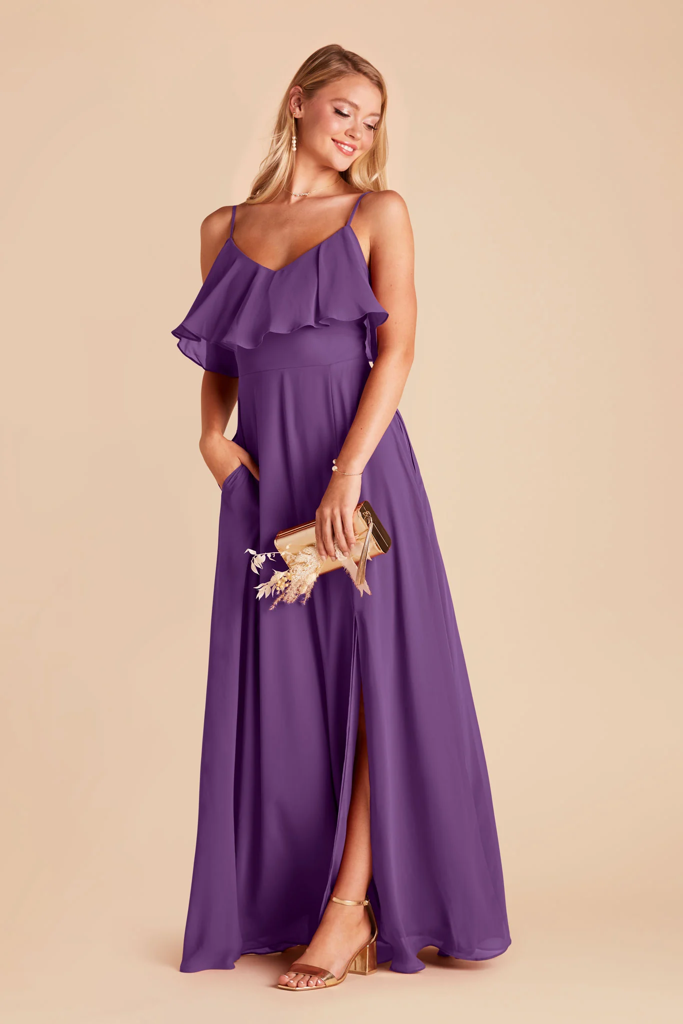 Jane Chiffon Dress With Slit - Amethyst - Image 4