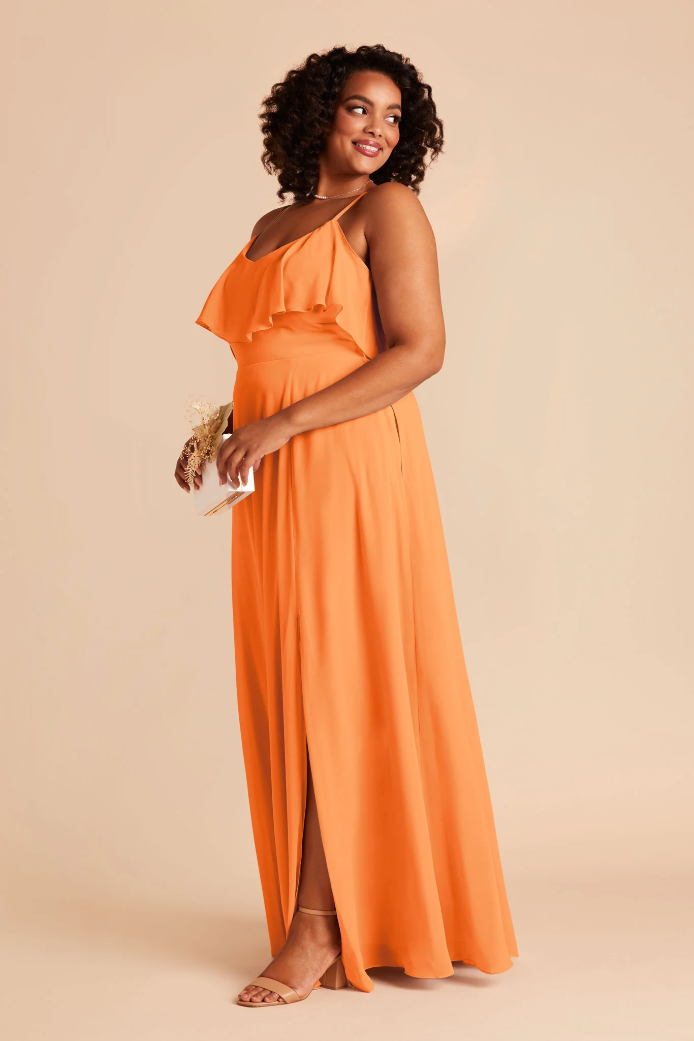 Jane Chiffon Dress With Slit - Apricot - Image 6