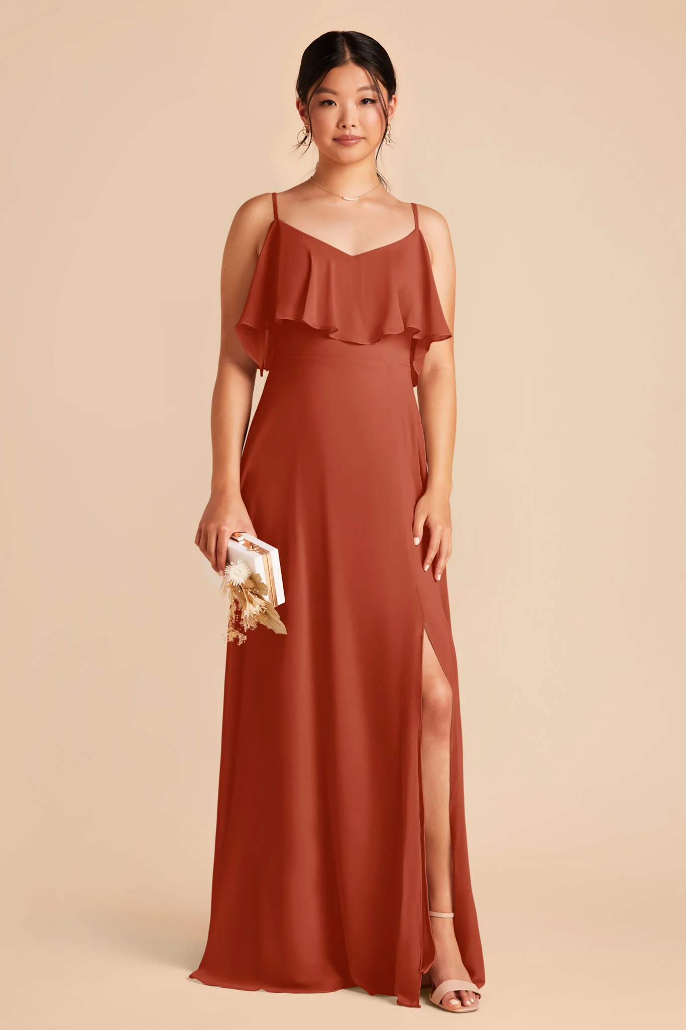 Jane Chiffon Dress With Slit - Auburn - Image 4