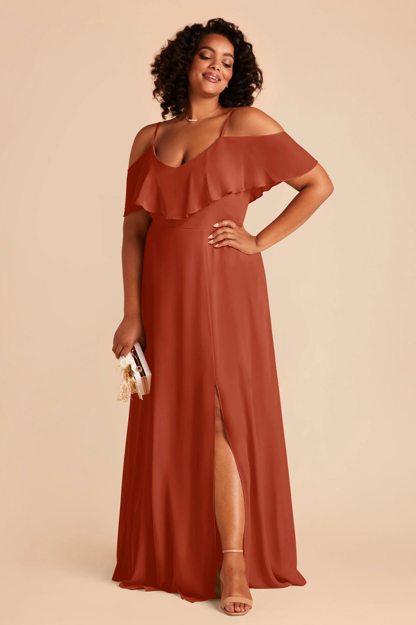 Jane Chiffon Dress With Slit - Auburn - Image 5