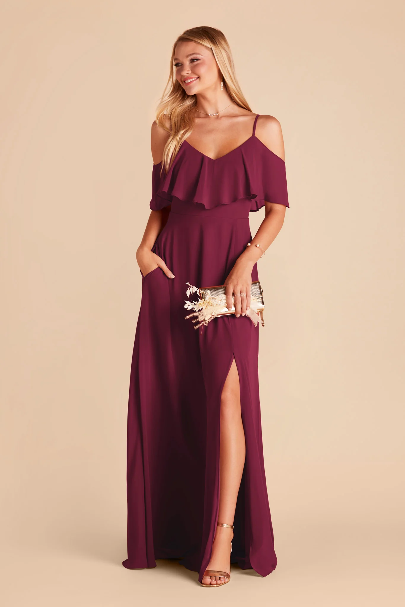 Jane Chiffon Dress With Slit - Berry - Image 3