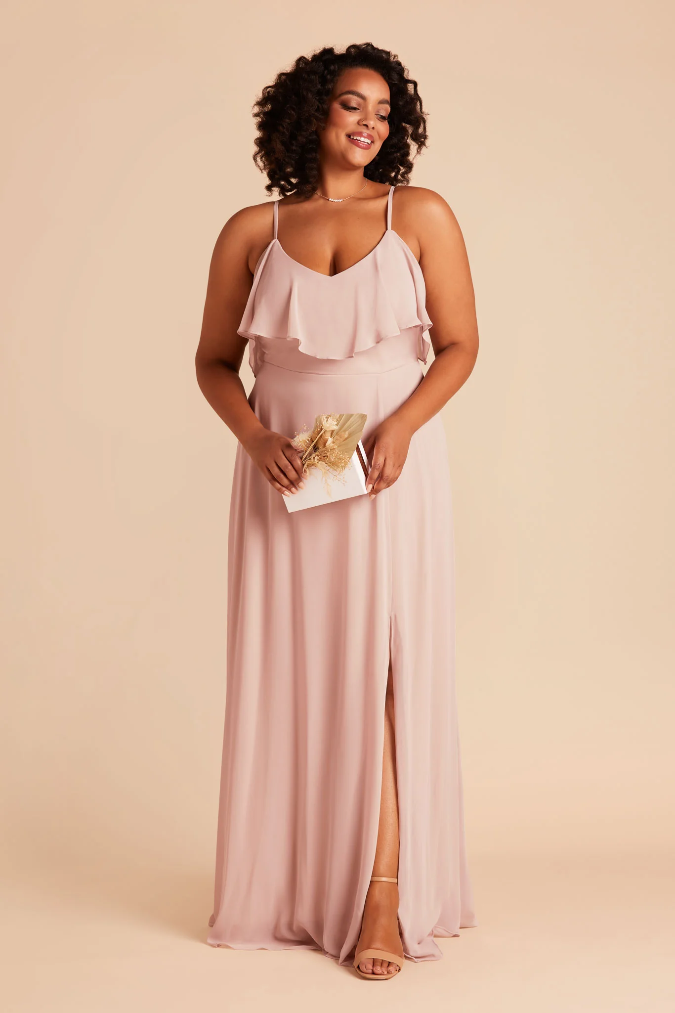 Jane Chiffon Dress With Slit - Blush Pink - Image 2