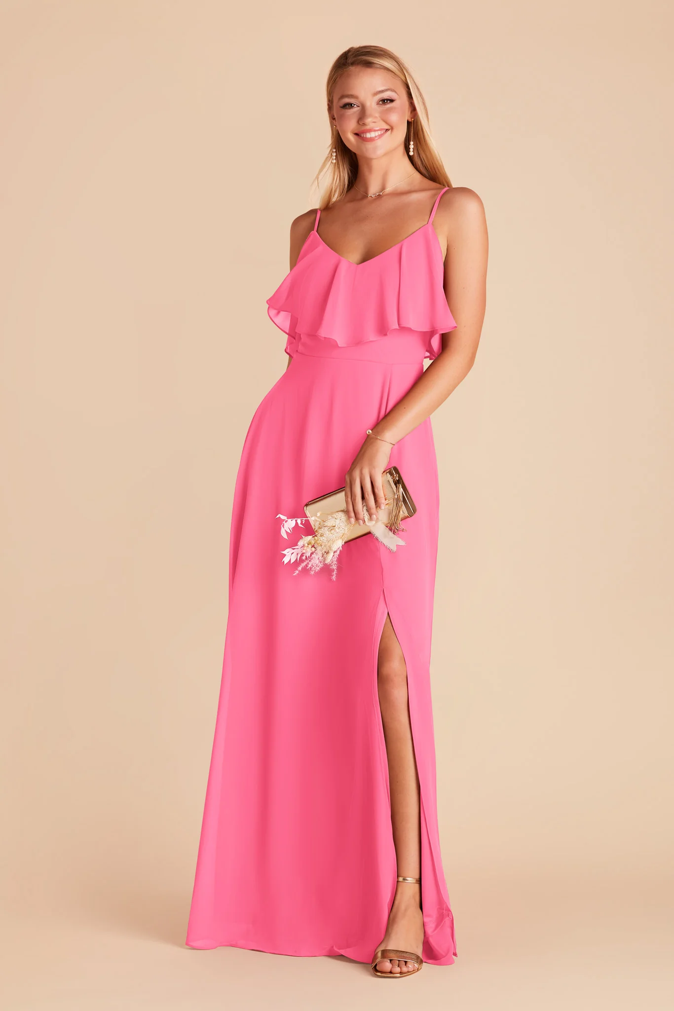 Jane Chiffon Dress With Slit - Bon Bon Pink - Image 3