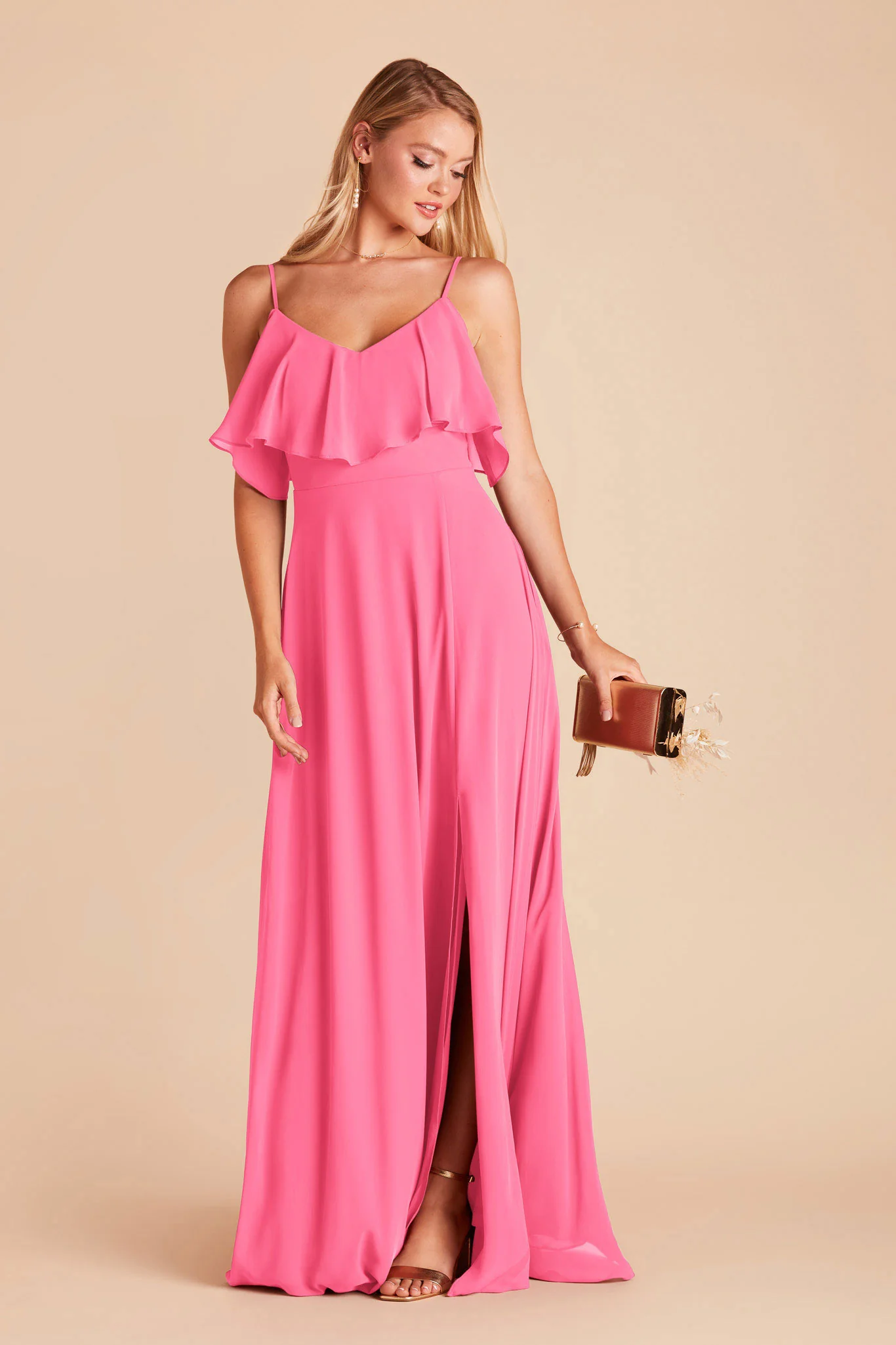 Jane Chiffon Dress With Slit - Bon Bon Pink - Image 4