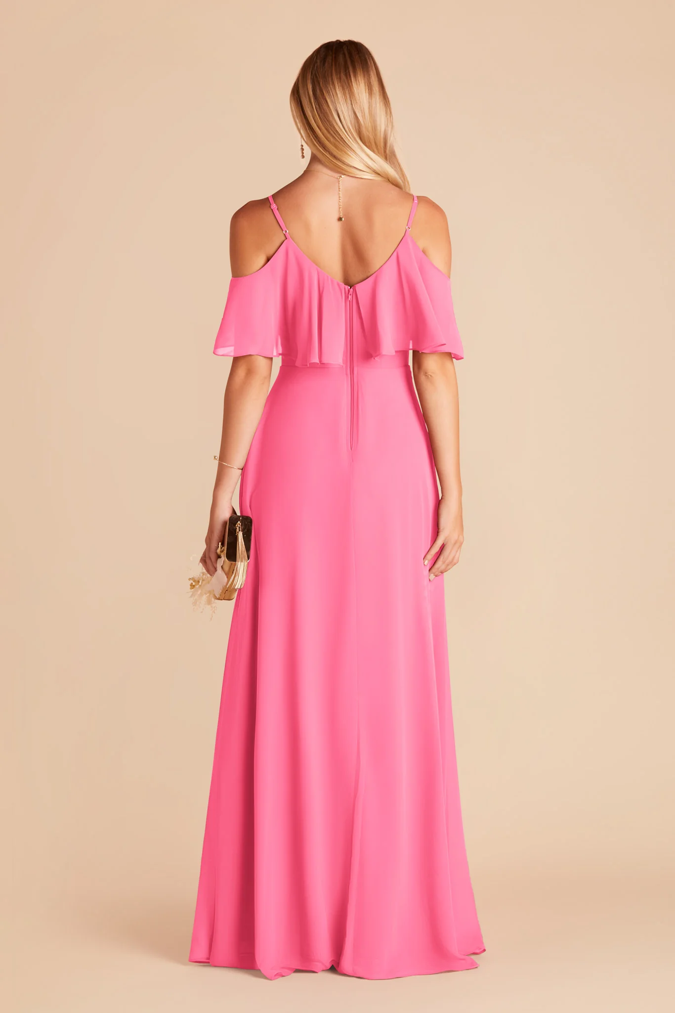 Jane Chiffon Dress With Slit - Bon Bon Pink - Image 5