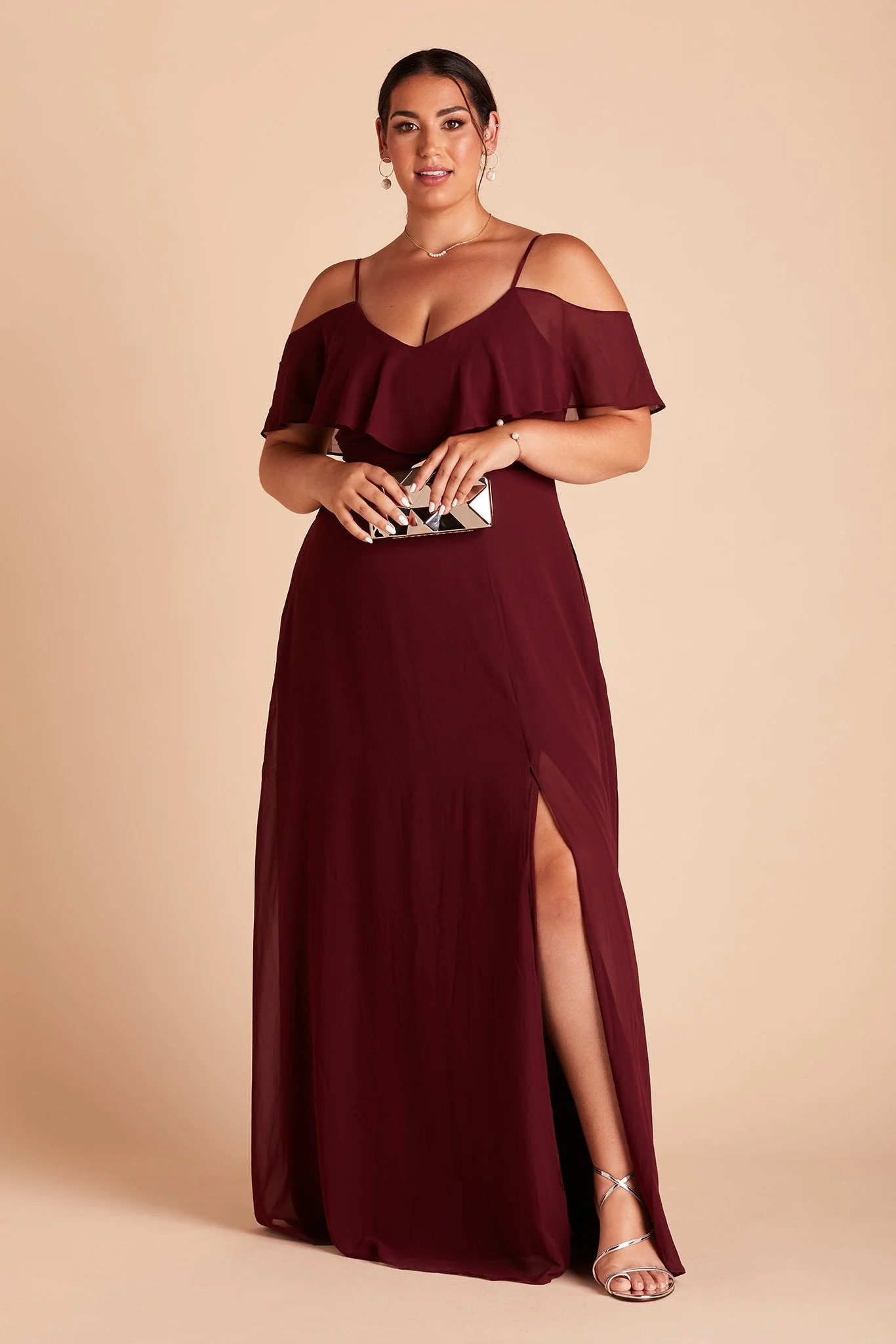 Jane Chiffon Dress With Slit - Cabernet - Image 10