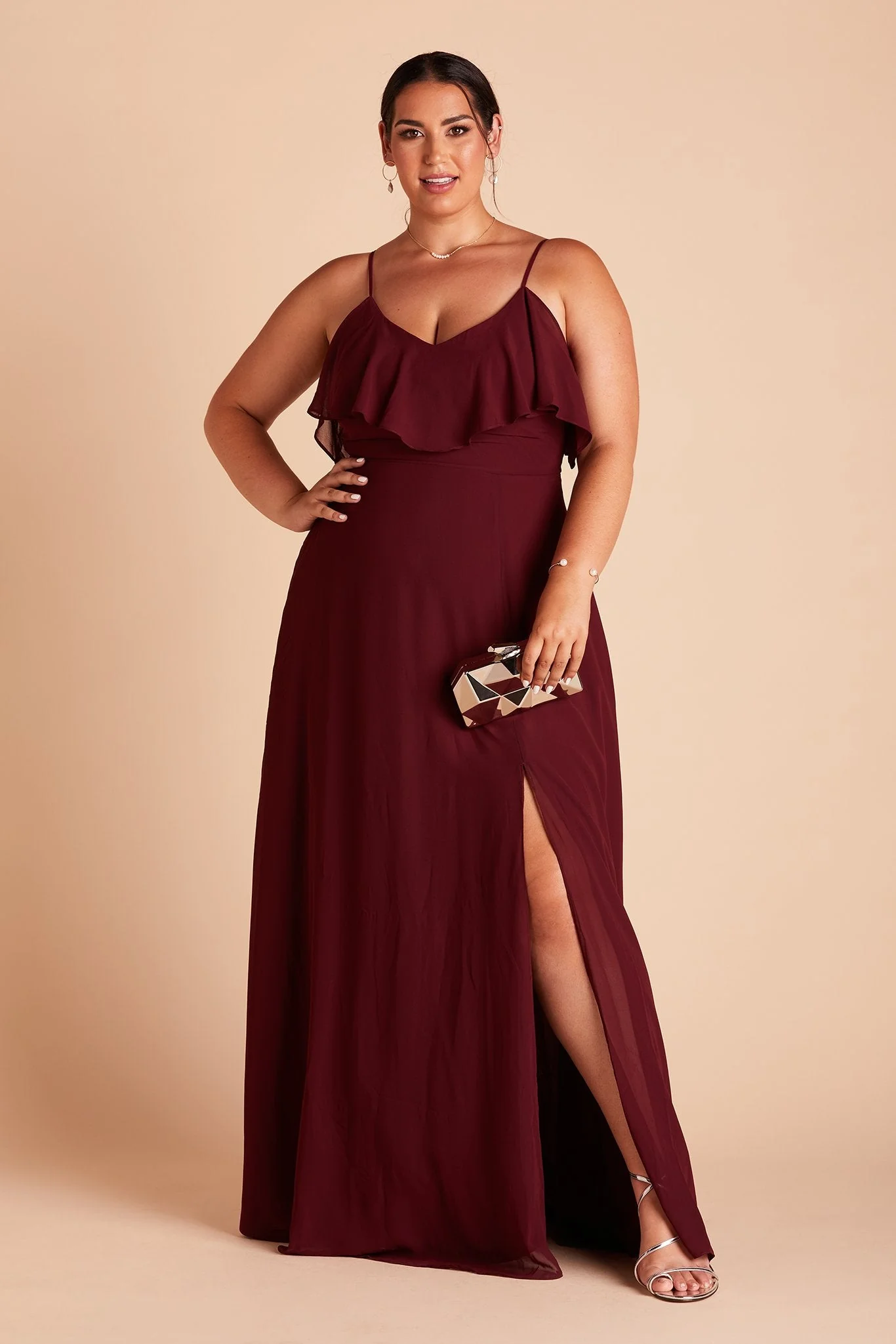 Jane Chiffon Dress With Slit - Cabernet - Image 14