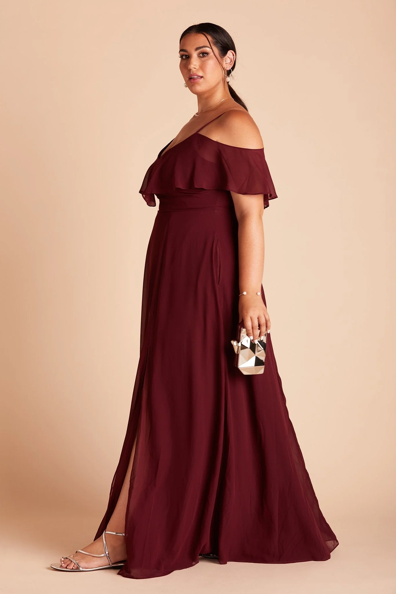 Jane Chiffon Dress With Slit - Cabernet - Image 16