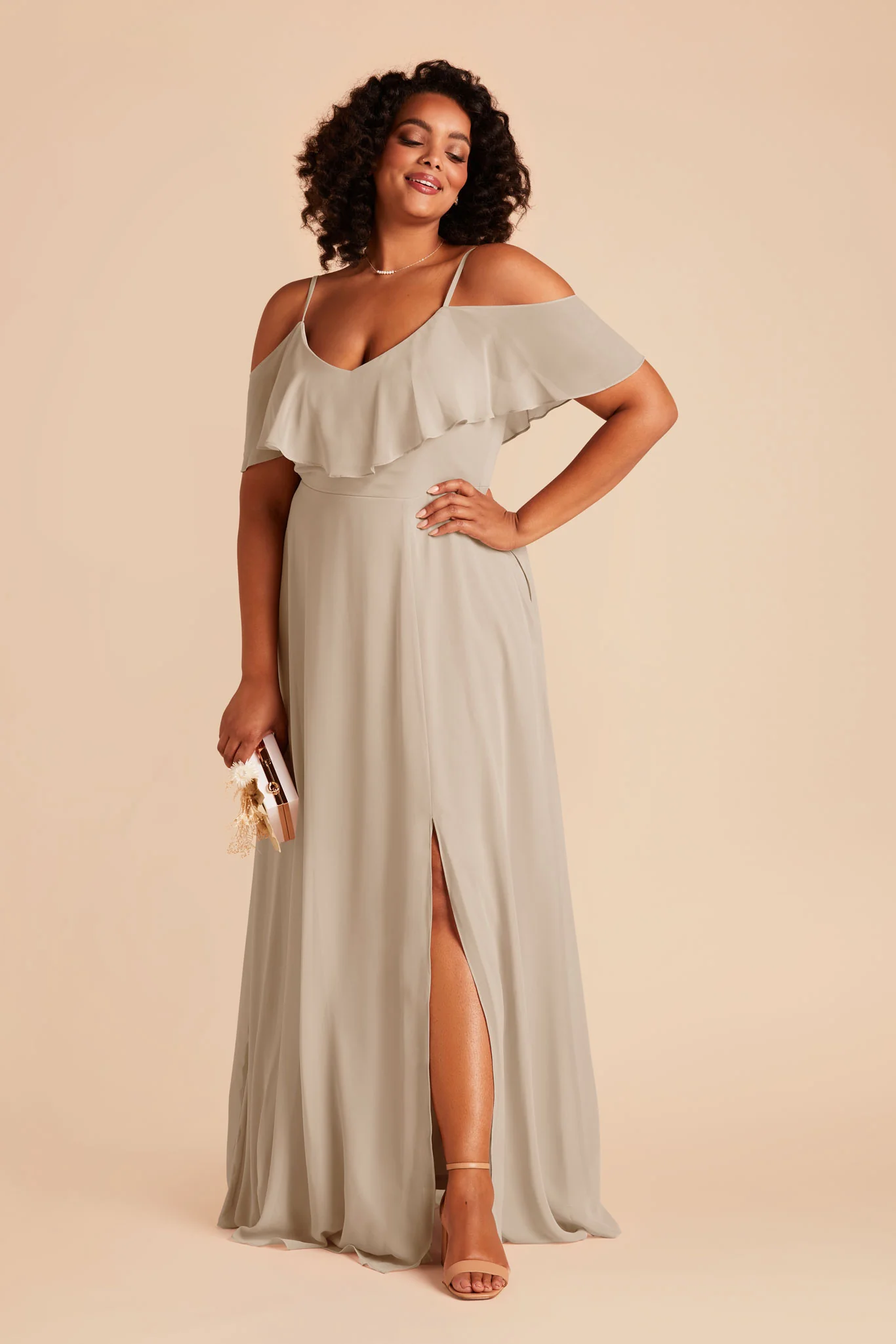 Jane Chiffon Dress With Slit - Classic Champagne - Image 5