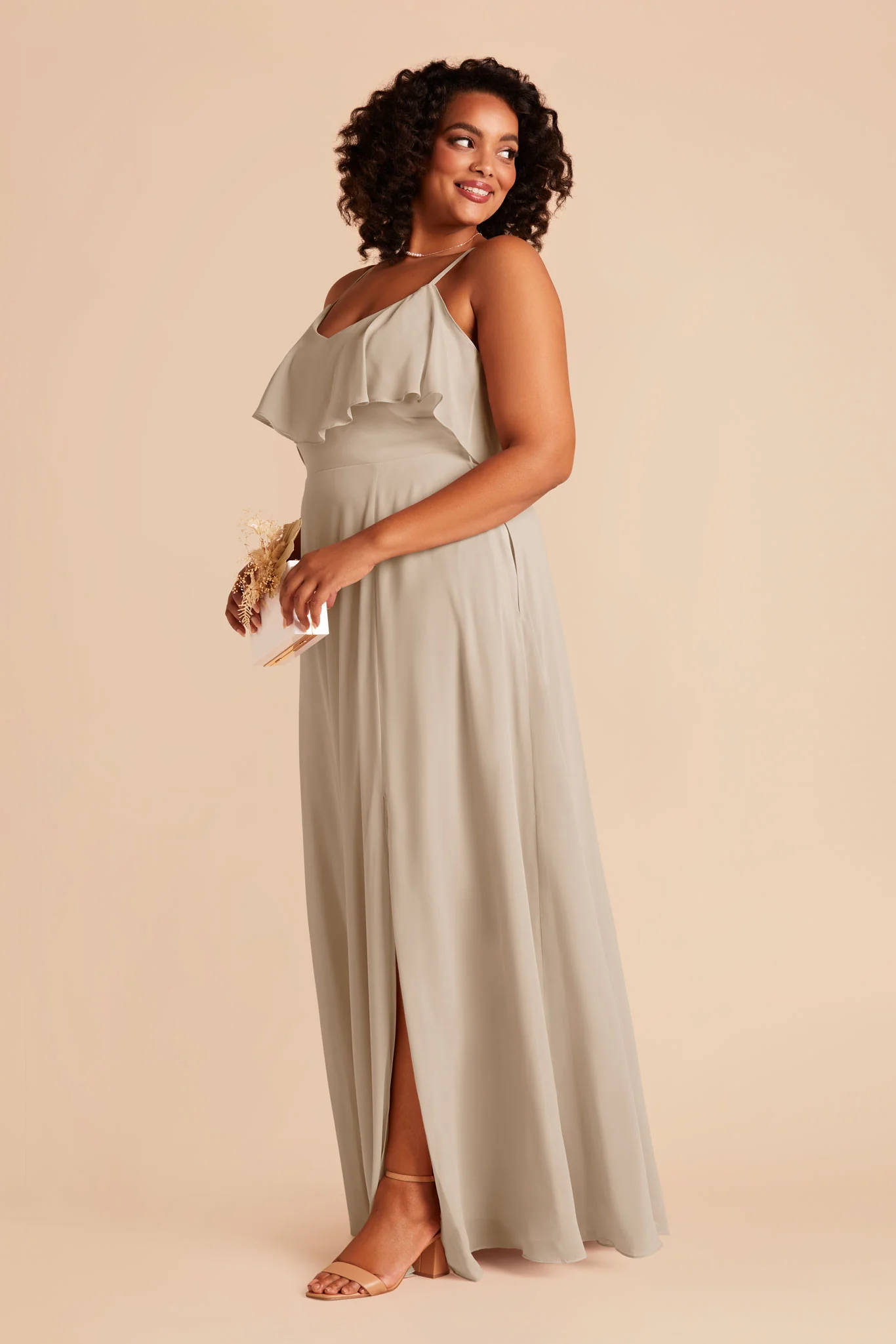 Jane Chiffon Dress With Slit - Classic Champagne - Image 6