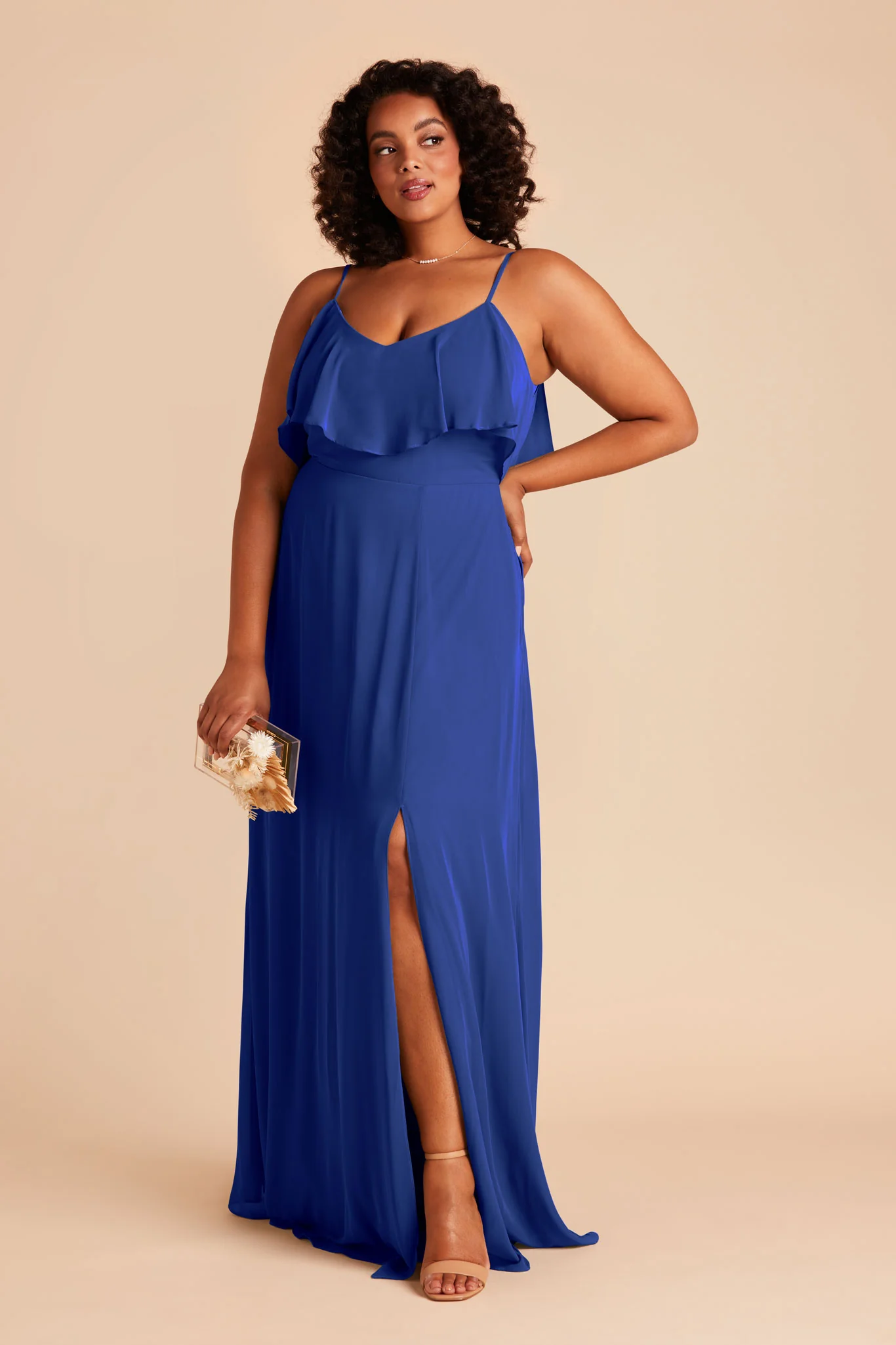 Jane Chiffon Dress With Slit - Cobalt Blue - Image 5