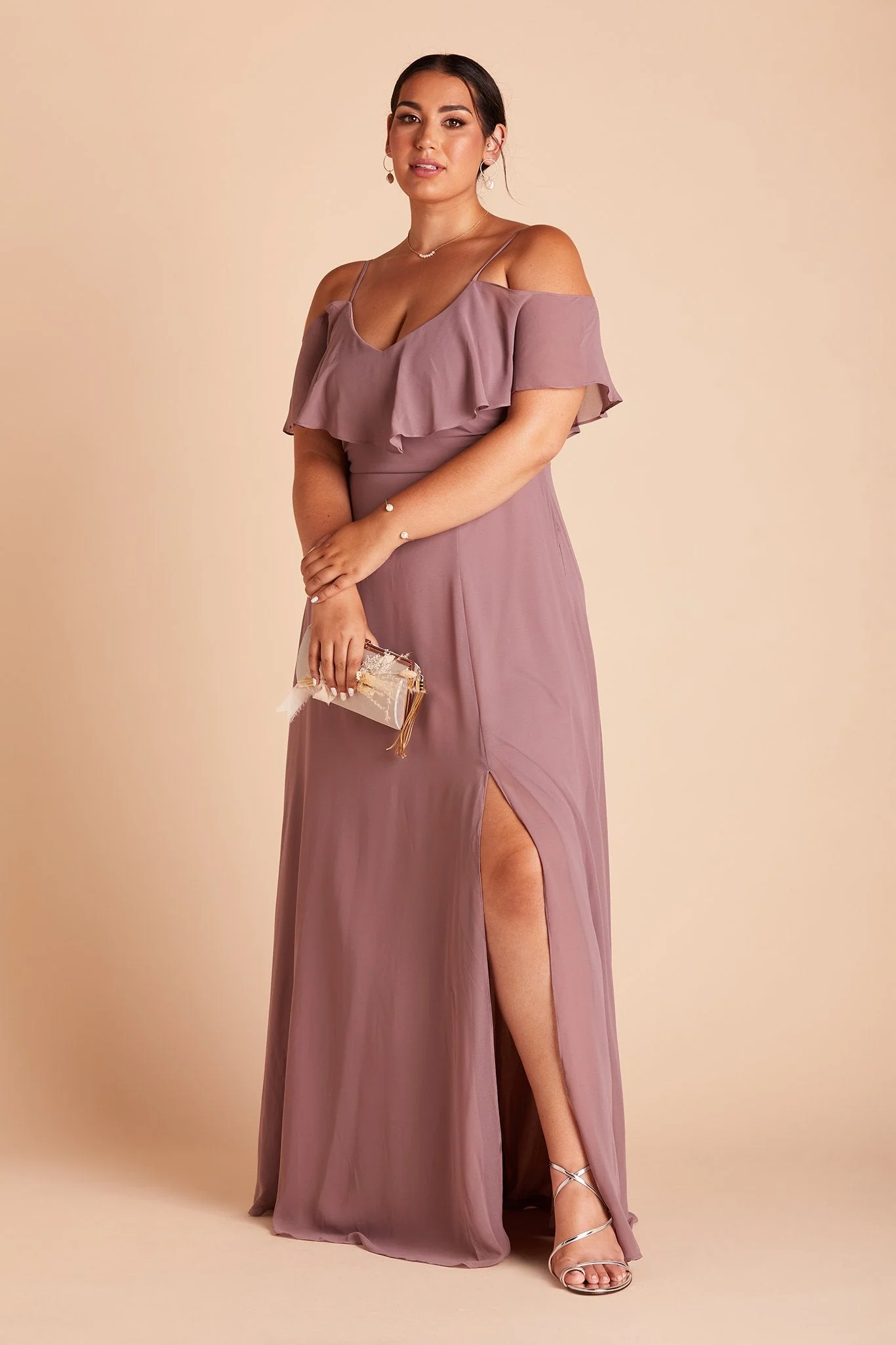 Jane Chiffon Dress With Slit - Dark Mauve - Image 15